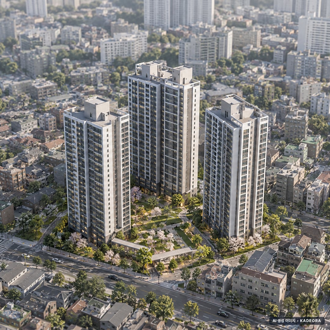 고양시 일산Ⅰ-2구역 총 270세대 기준 AI 상상도(주간 항공) — 실제와 다를 수 있음