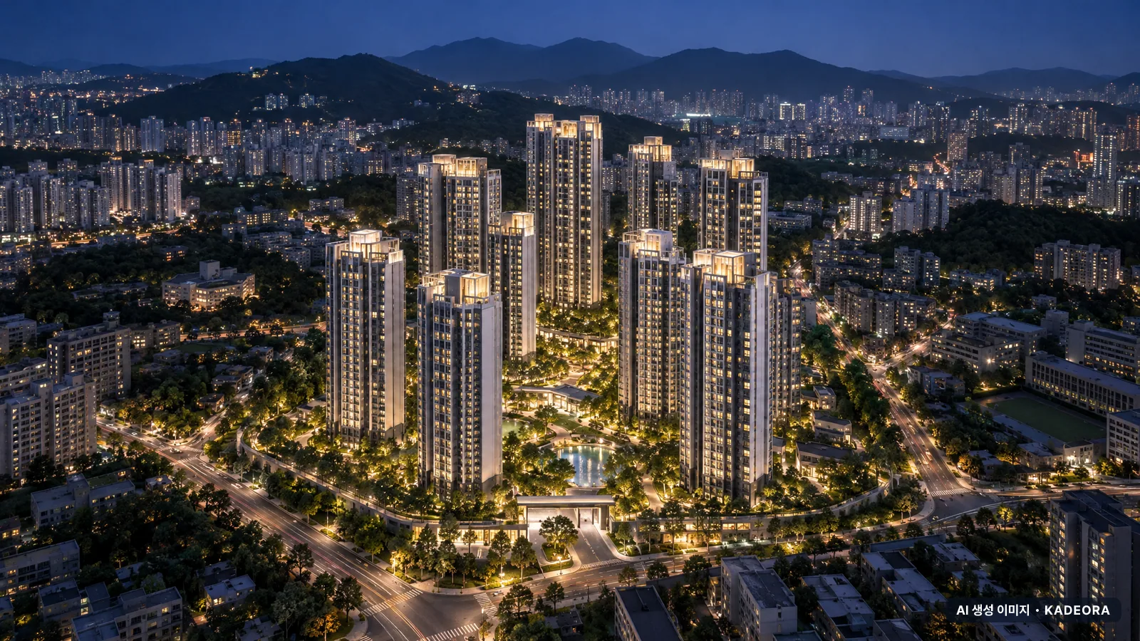 부천시 소사본1-1 총 1,584세대 기준 AI 상상도(야경) — 실제와 다를 수 있음