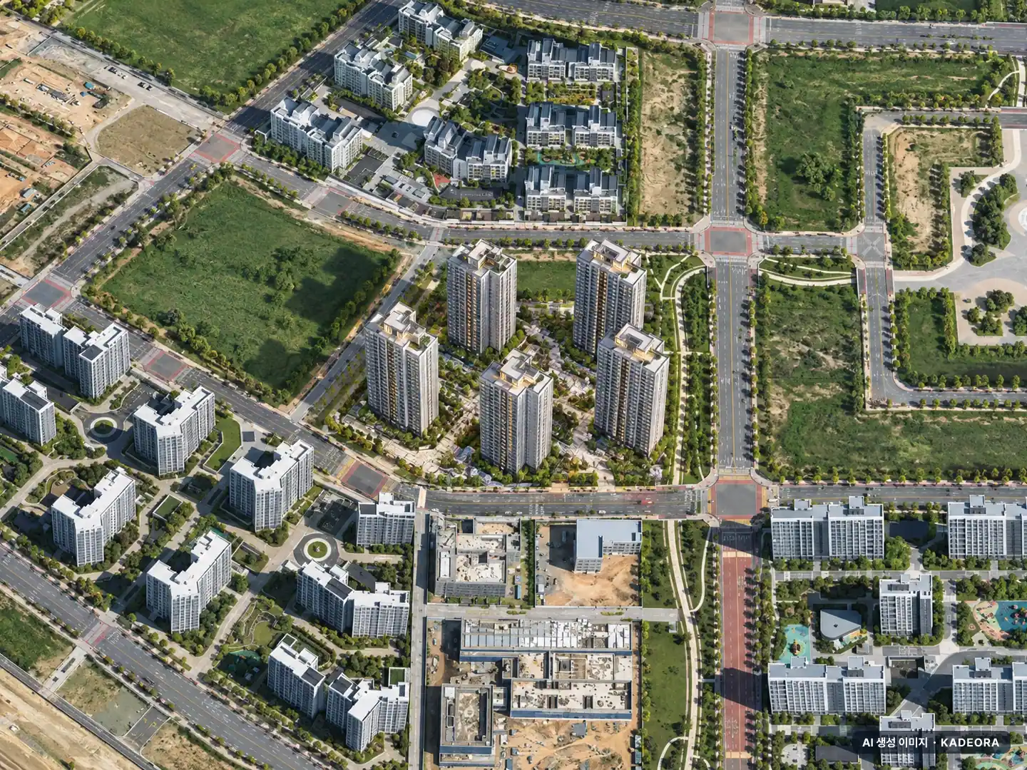 오룡2지구 지엔하임 38블록 5개동·최고 25층·총 422세대 기준 AI 상상도(주간 항공) — 실제와 다를 수 있음