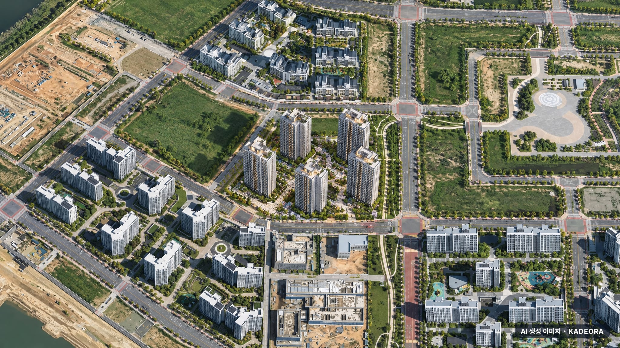 오룡2지구 지엔하임 38블록 단지 전경 AI 상상도(주간 항공) — 전남 무안군 착공 422세대