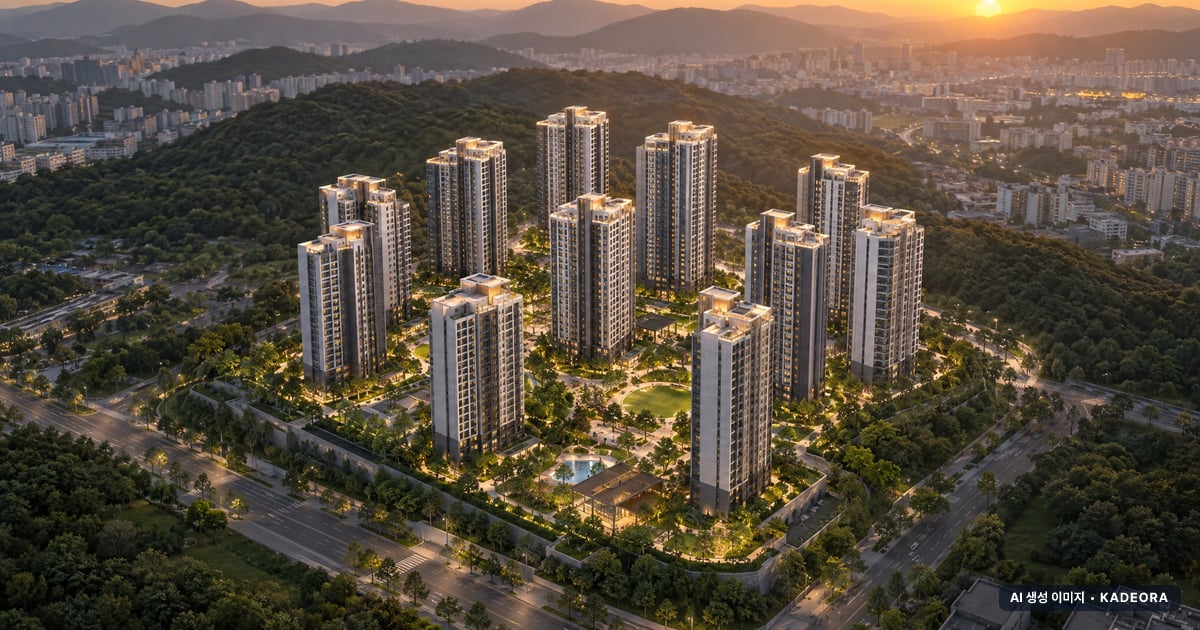 남울산 노르웨이숲(조합원 취소분)(2회차) 12개동·최고 26층·총 848세대(이번 52세대 공급) 기준 AI 상상도(노을 항공) — 실제와 다를 수 있음