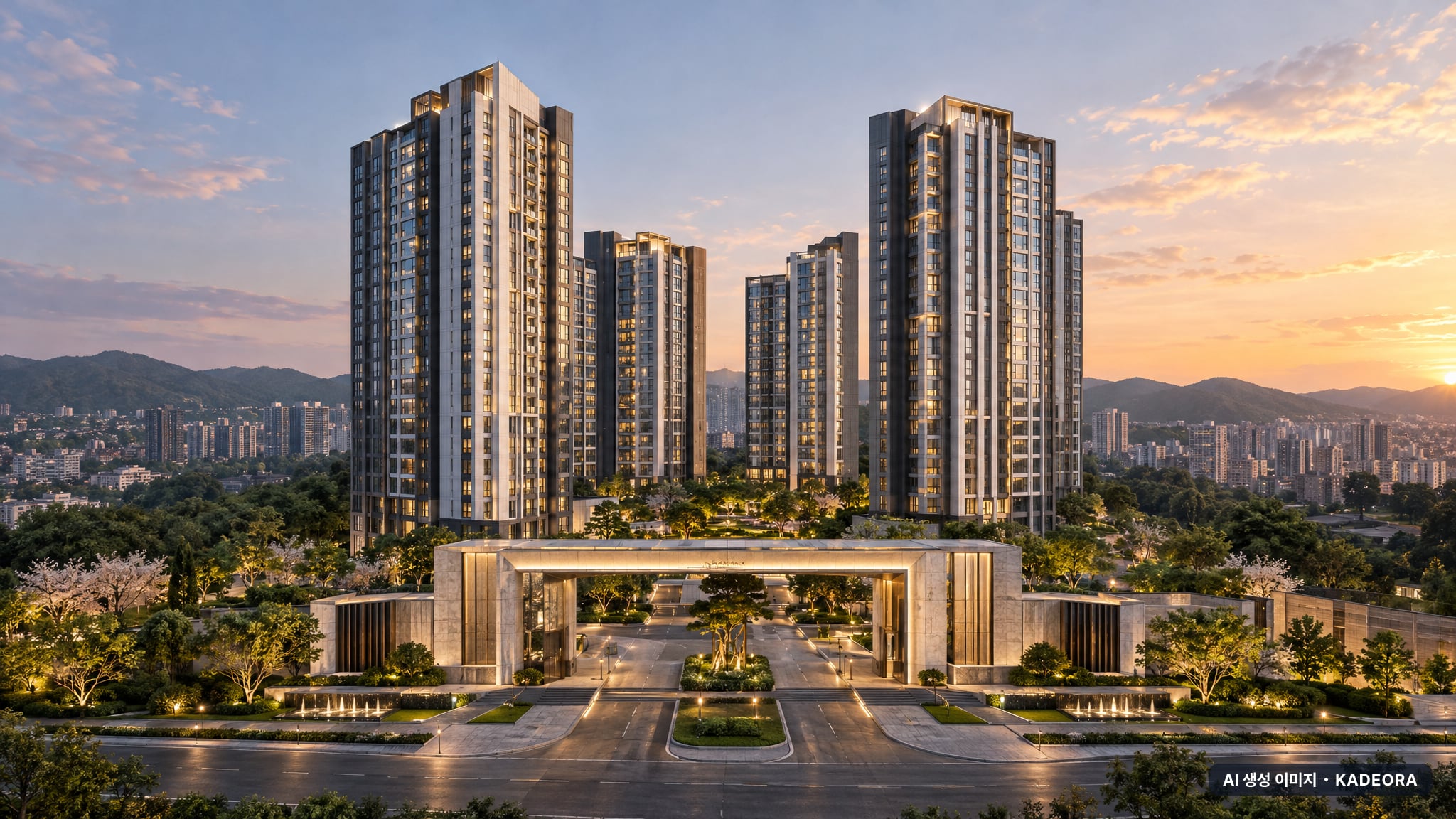 구리역 하이니티 리버파크 단지 전경 AI 상상도(단지 입구) — 경기 수택동 착공 3,022세대