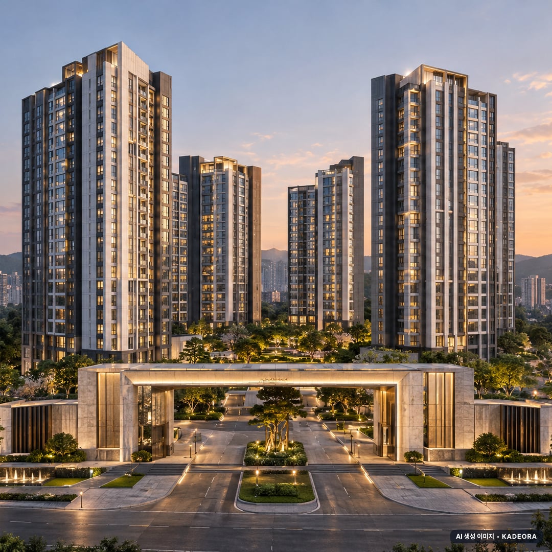 구리역 하이니티 리버파크 단지 전경 AI 상상도(단지 입구) — 경기 수택동 착공 3,022세대
