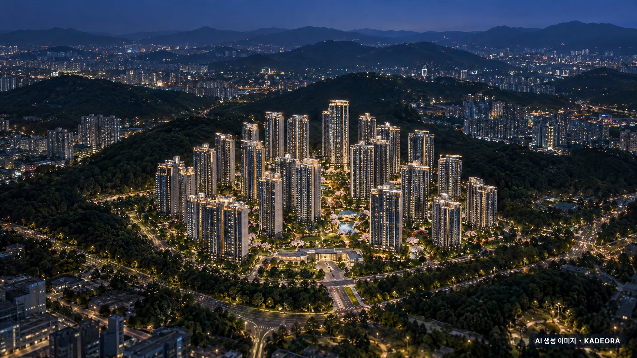 구리역 하이니티 리버파크 단지 전경 AI 상상도(야경) — 경기 수택동 착공 3,022세대