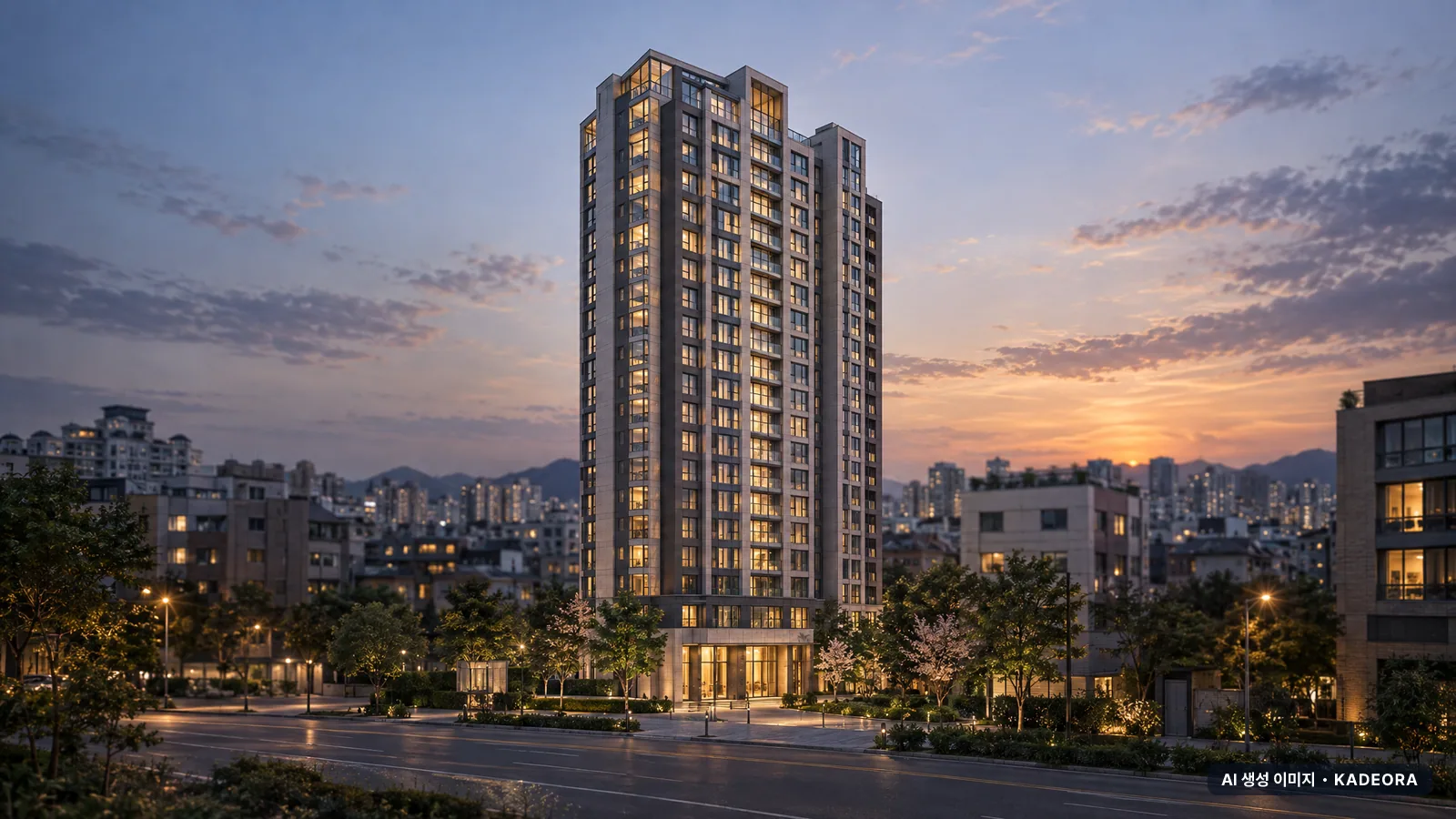 해링턴플레이스 노원 센트럴(3차) 1개동·최고 23층·총 299세대(이번 13세대 공급) 기준 AI 상상도(단지 입구) — 실제와 다를 수 있음
