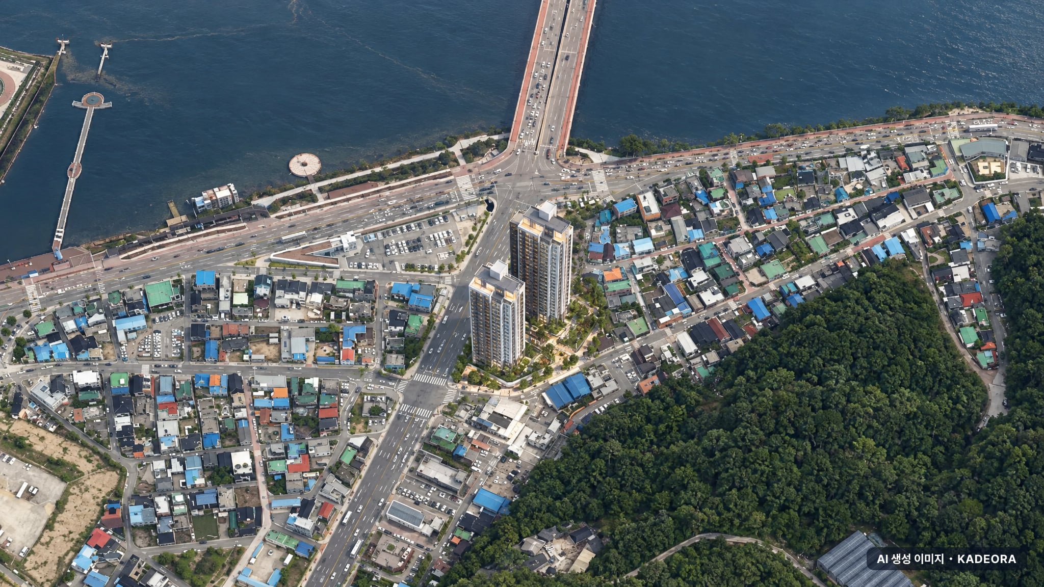 더 리치먼드 리버센트 소양 단지 전경 AI 상상도(주간 항공) — 강원 춘천시 착공 178세대