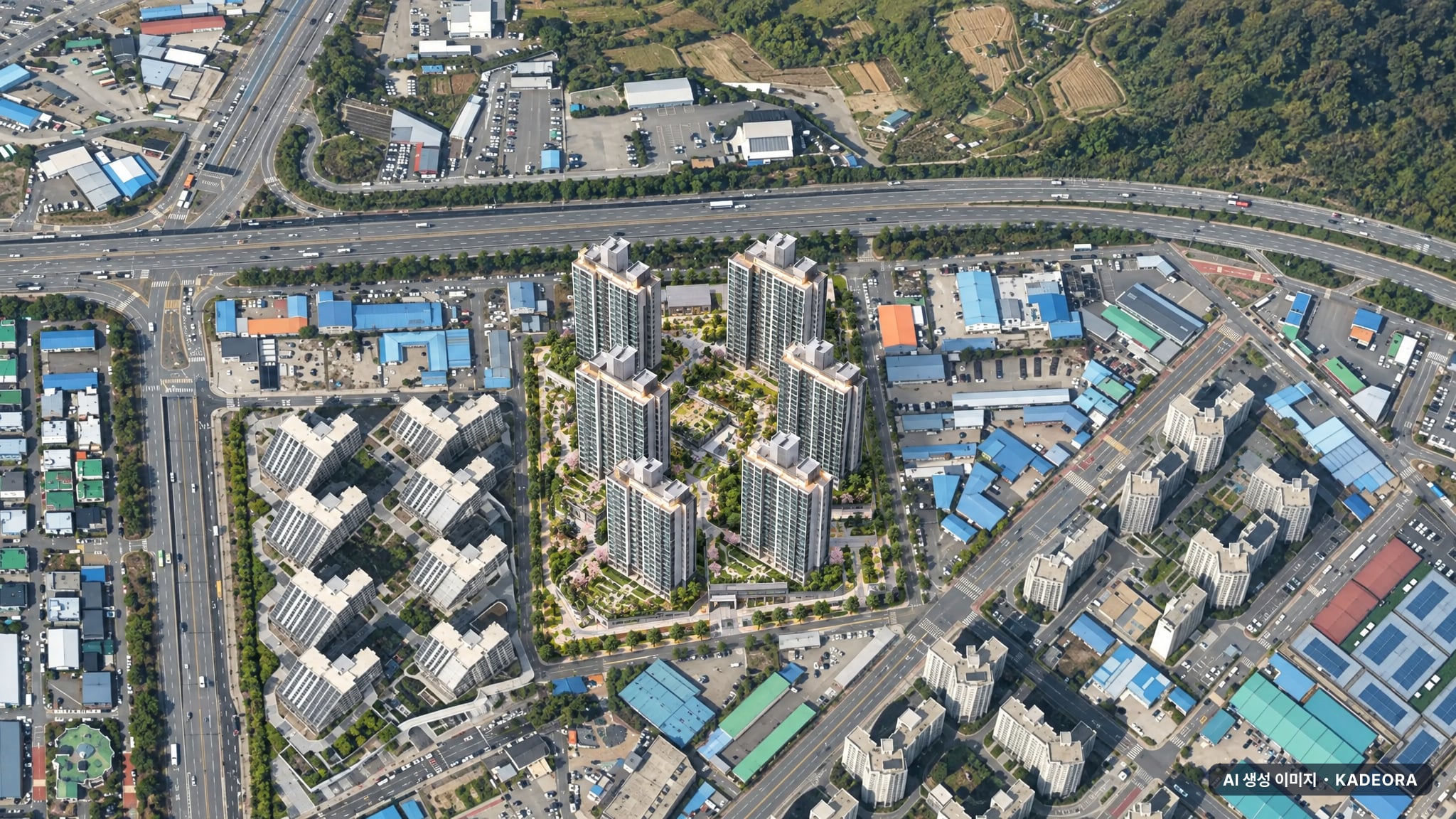 천안 두정역 양우내안애 퍼스트로 단지 전경 AI 상상도(주간 항공) — 충남 천안시 착공 416세대