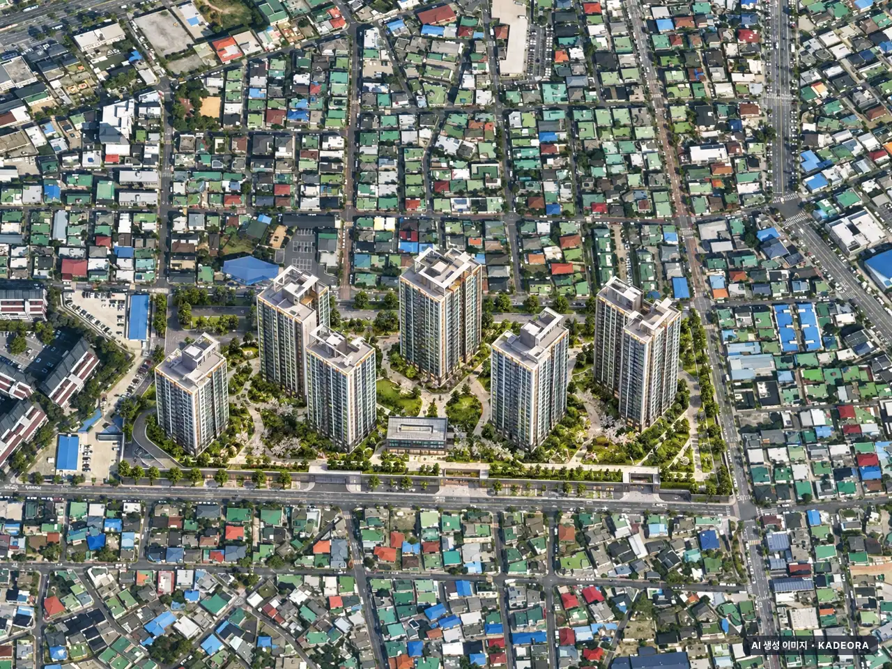 대전 성남 우미린 뉴시티 이번 776세대 공급 기준 AI 상상도(주간 항공) — 실제와 다를 수 있음