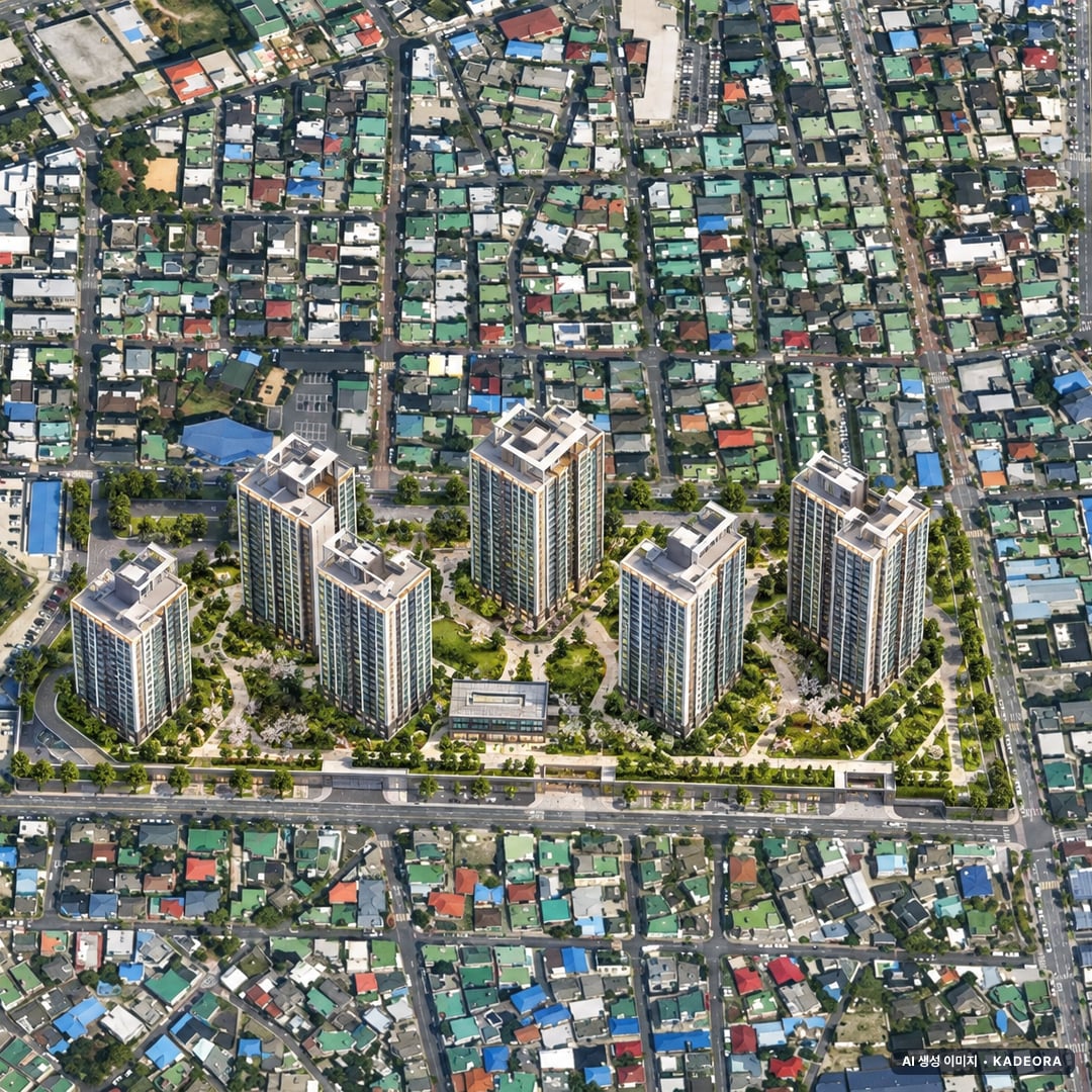 대전 성남 우미린 뉴시티 단지 전경 AI 상상도(주간 항공) — 대전 동구 착공 776세대