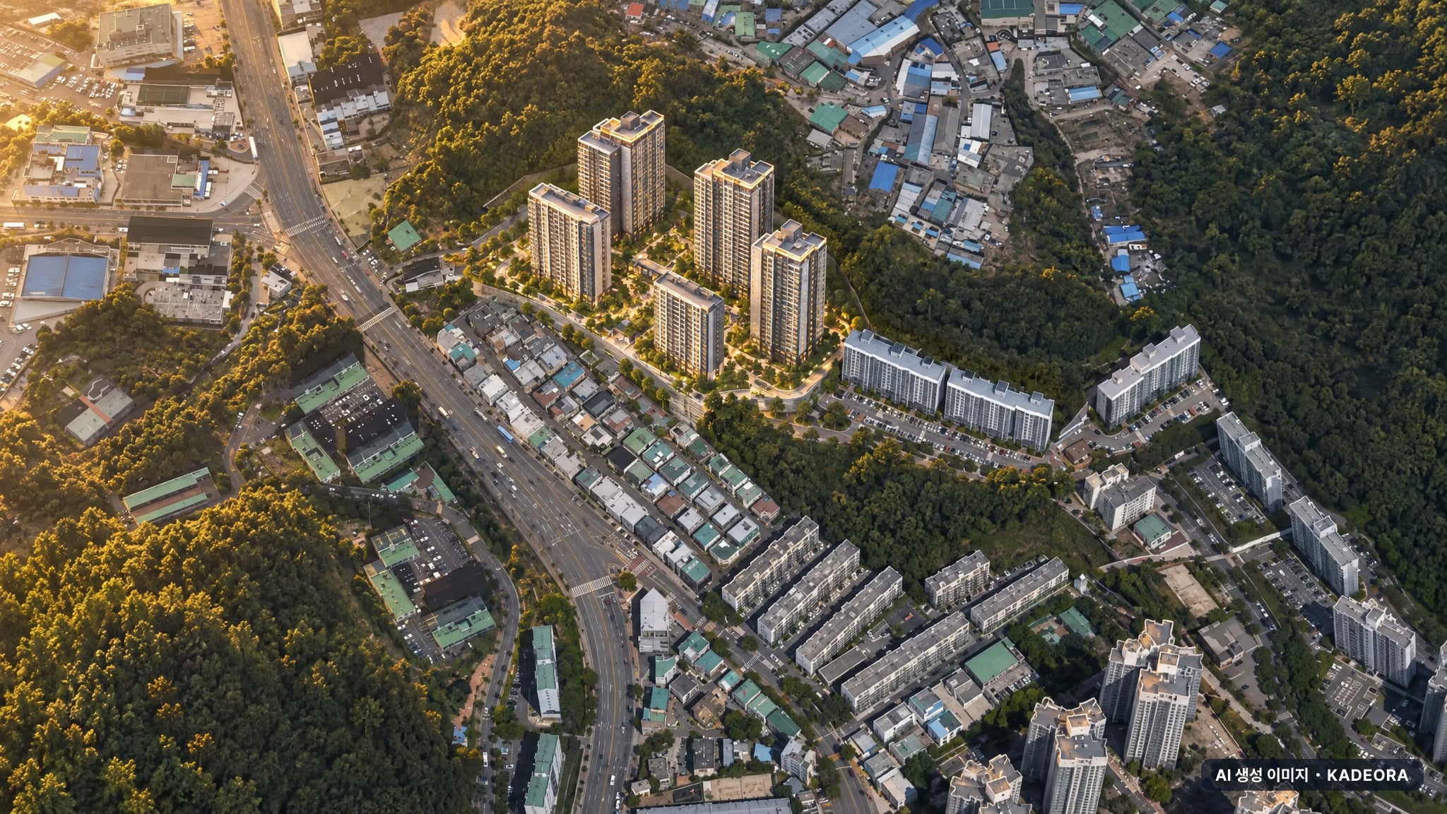 부산 사하구 다대4 재건축 조감도 AI 상상도(노을 항공) — 부산 사하구 조합설립 390세대