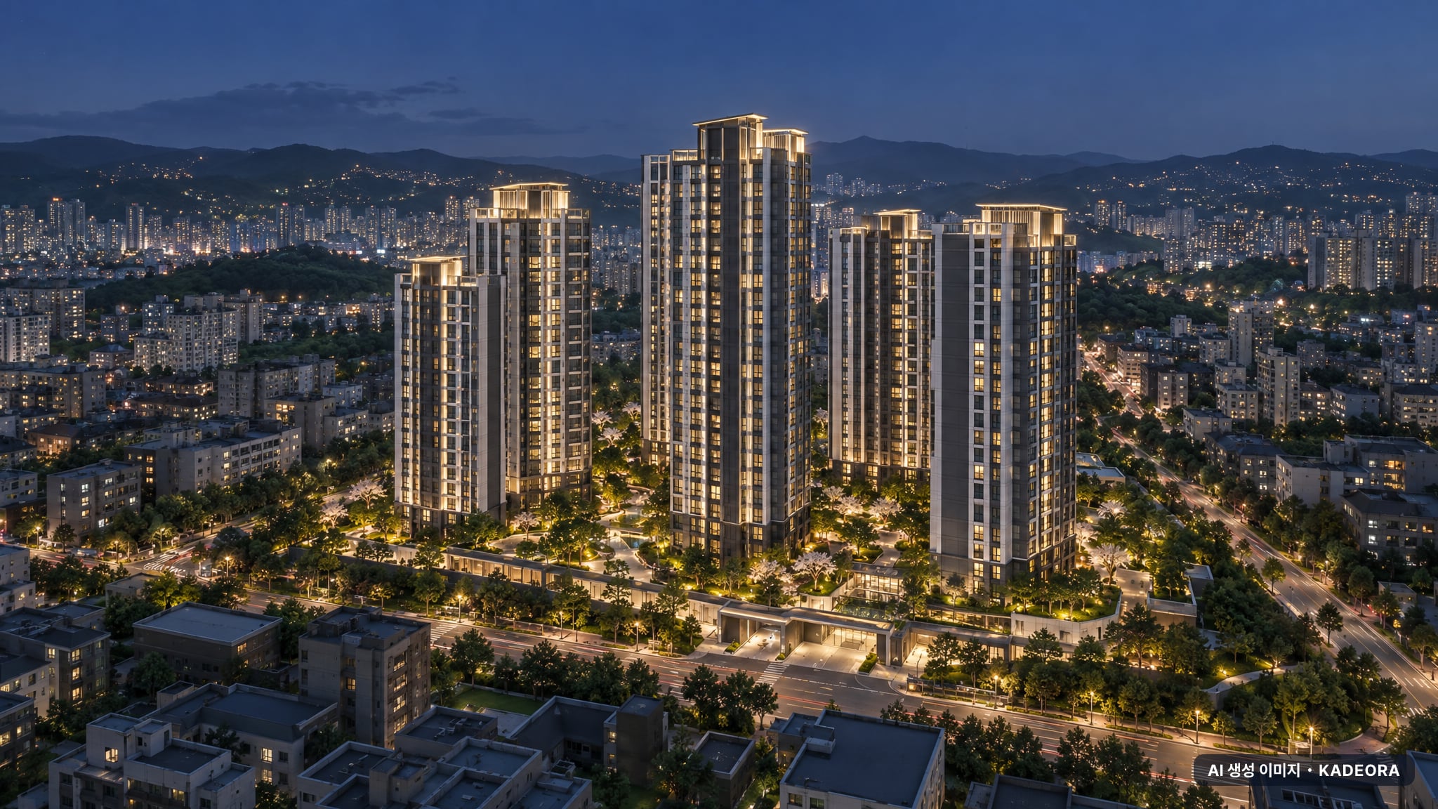 부산 사하구 다대4 재건축 조감도 AI 상상도(야경) — 부산 사하구 조합설립 390세대