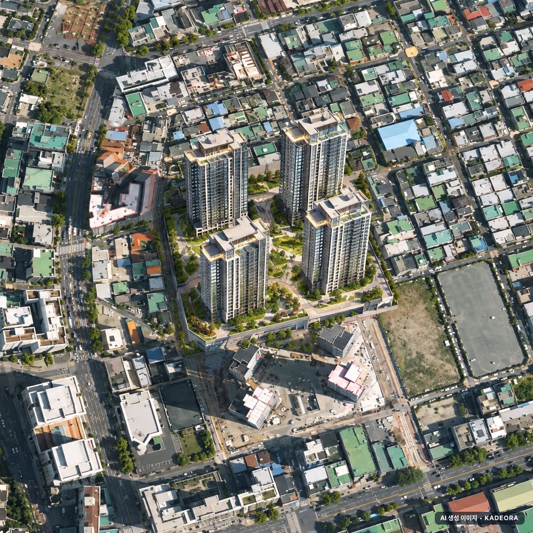 문수로 센트레빌 에듀리체 단지 전경 AI 상상도(주간 항공) — 울산 남구 착공 368세대