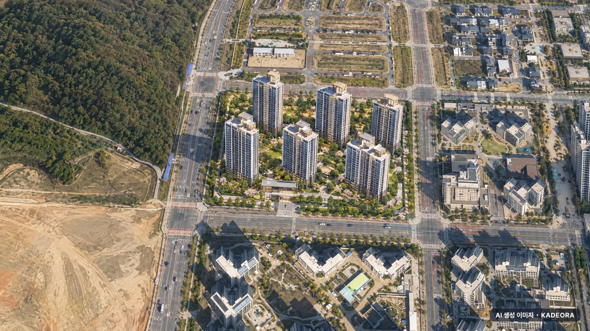 고덕 자연앤 하우스디(A4BL)(민영) 단지 전경 AI 상상도(주간 항공) — 경기 평택시 착공 189세대