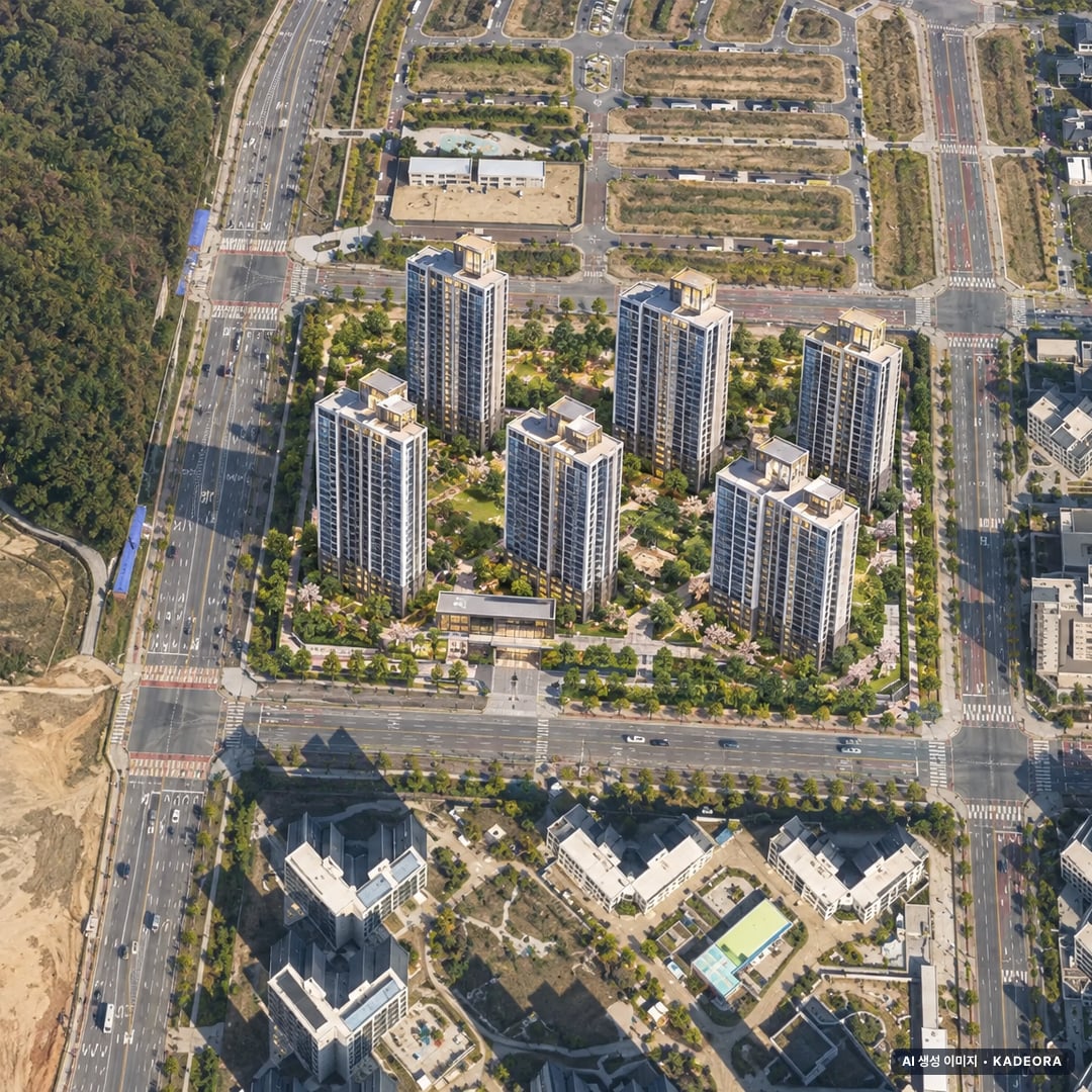 고덕 자연앤 하우스디(A4BL)(민영) 단지 전경 AI 상상도(주간 항공) — 경기 평택시 착공 189세대