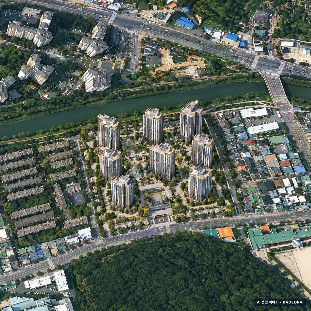 포레나힐스테이트 진주 조감도 AI 상상도(주간 항공) — 경남 진주시 착공 1,032세대
