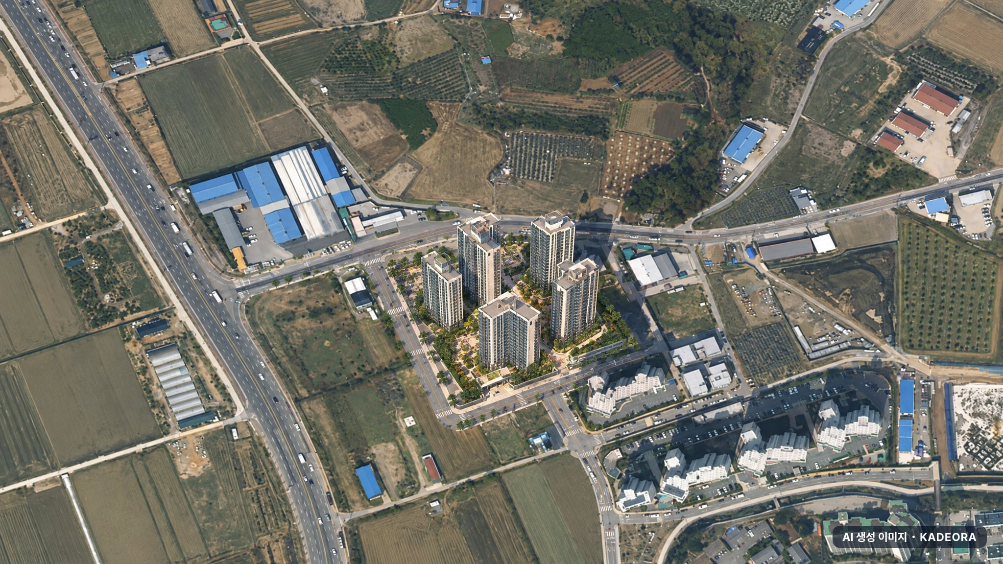 천안 동일하이빌 파크레인 단지 전경 AI 상상도(주간 항공) — 충남 천안시 착공 895세대
