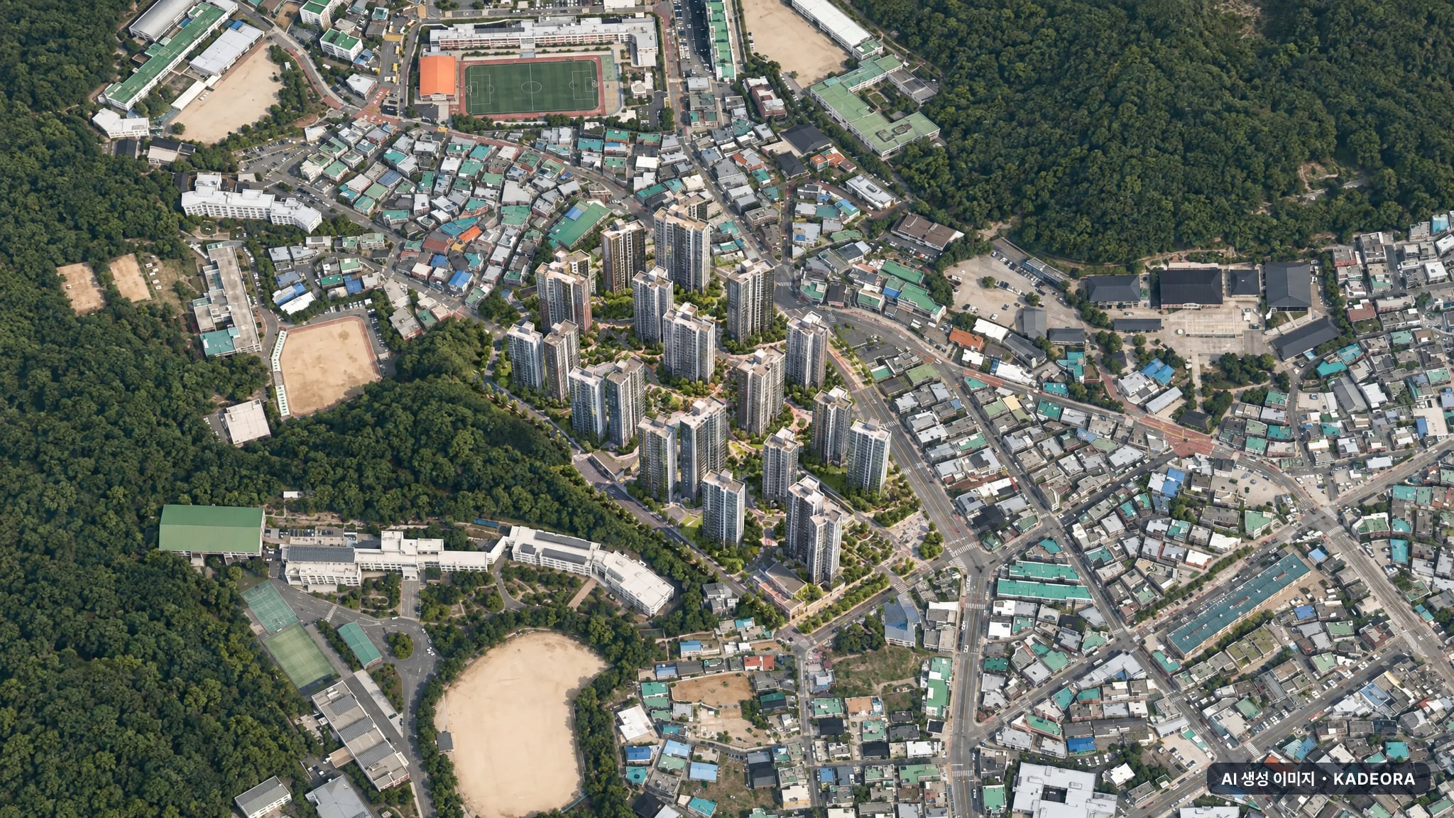 부산 해운대구 우동1 재건축 조감도 AI 상상도(주간 항공) — 부산 해운대구 사업시행인가 1,476세대