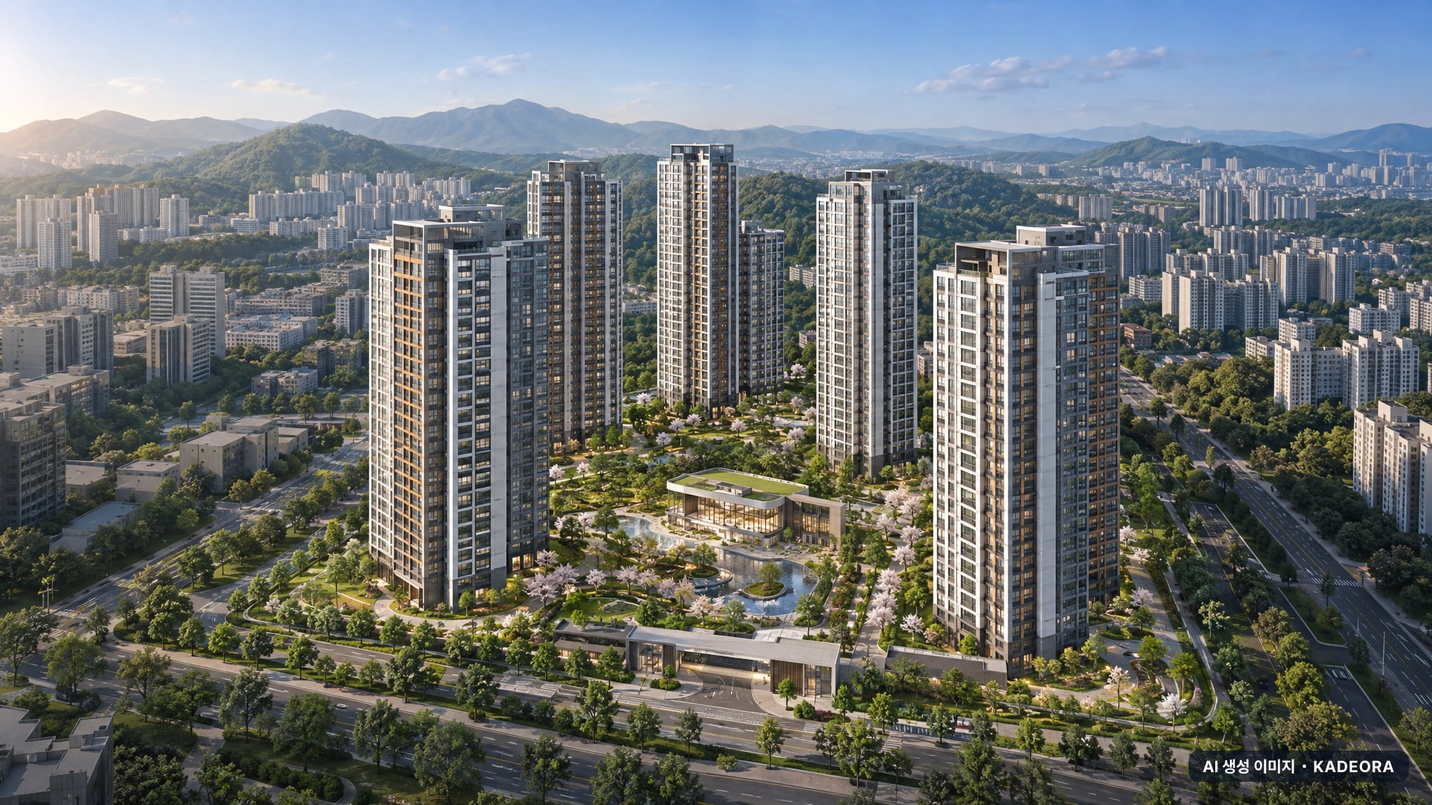 평택 고덕 우미 린 프레스티지(Abc-36BL) 단지 전경 AI 상상도(주간 항공) — 경기 평택시 착공 743세대