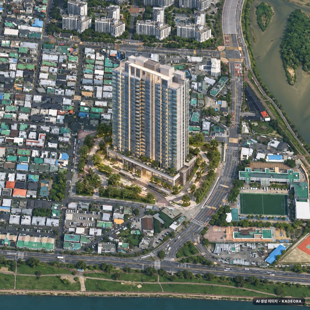 태화강 센트럴 아이파크 단지 전경 AI 상상도(주간 항공) — 울산 중구 착공 704세대