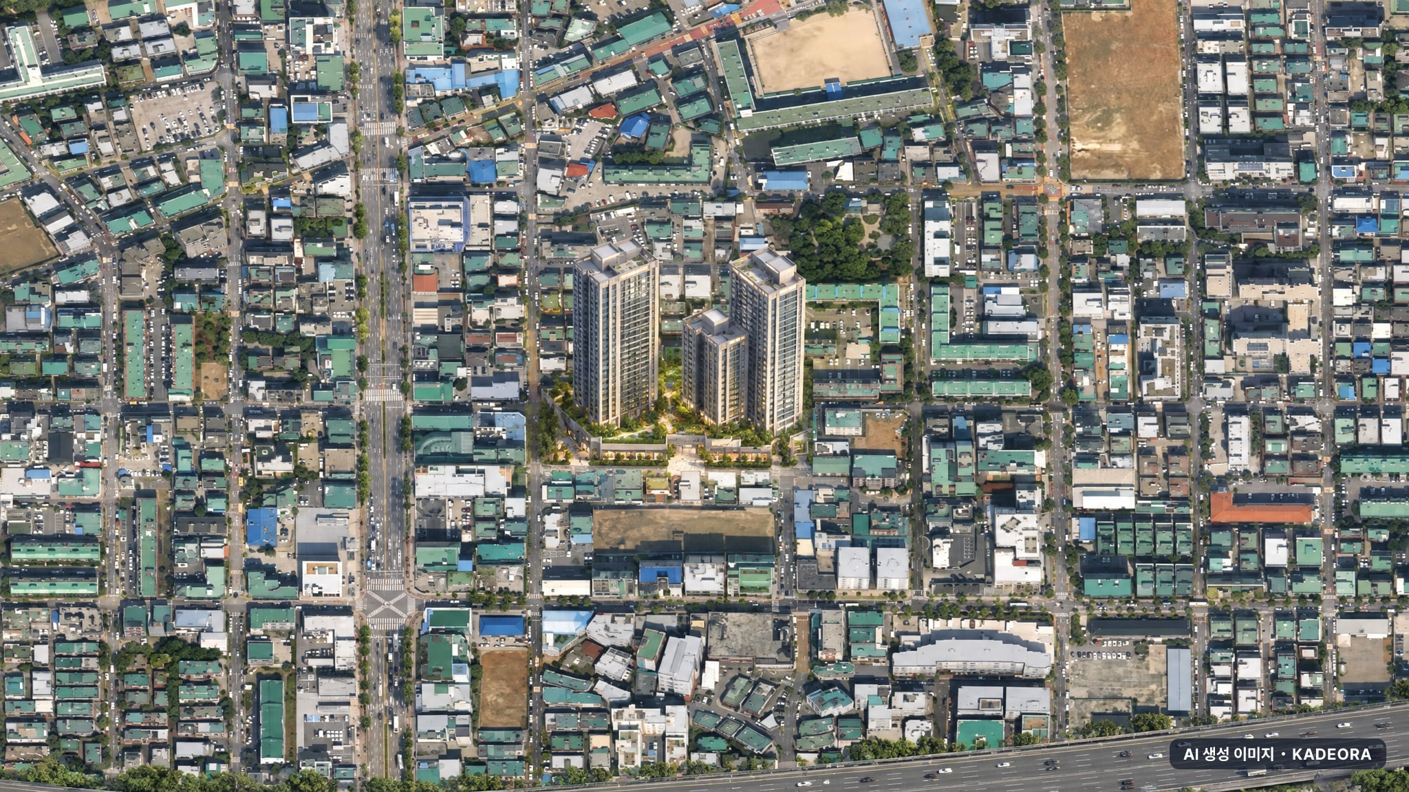 중앙하이츠 원종역 단지 전경 AI 상상도(주간 항공) — 경기 부천시 착공 78세대