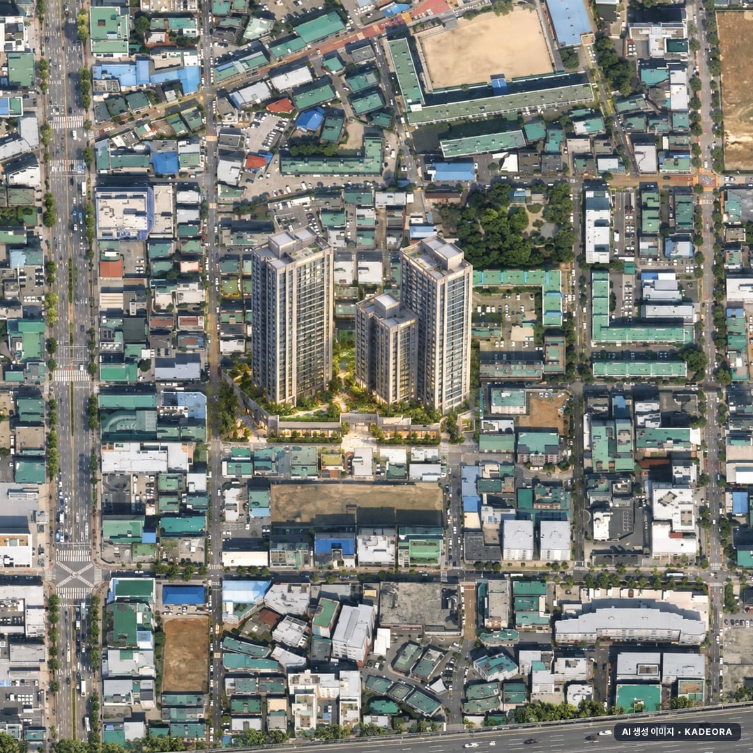 중앙하이츠 원종역 단지 전경 AI 상상도(주간 항공) — 경기 부천시 착공 78세대
