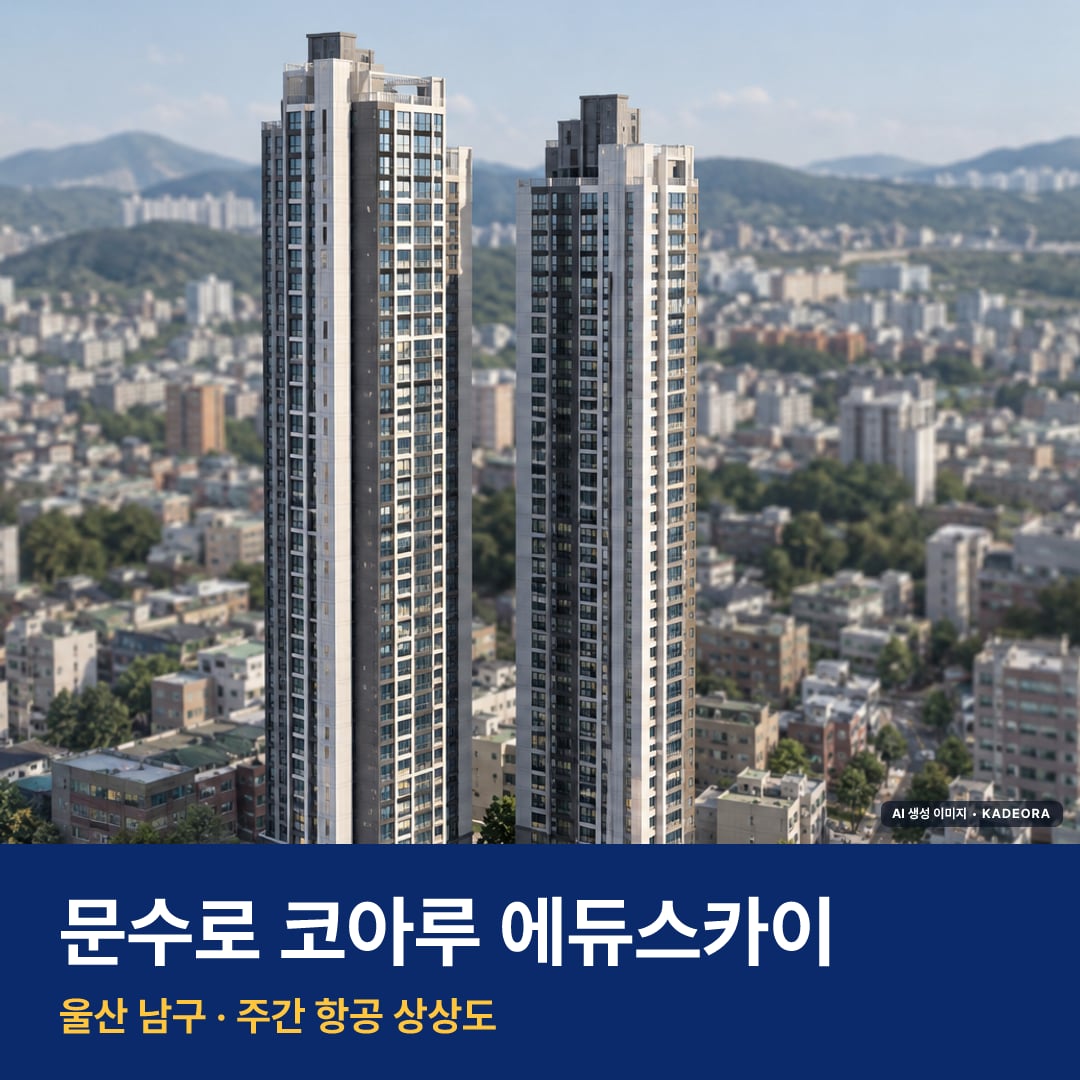 문수로 코아루 에듀스카이 재개발 문수로 코아루 에듀스카이 단지 전경 AI 상상도 — 남구 신정동 123세대