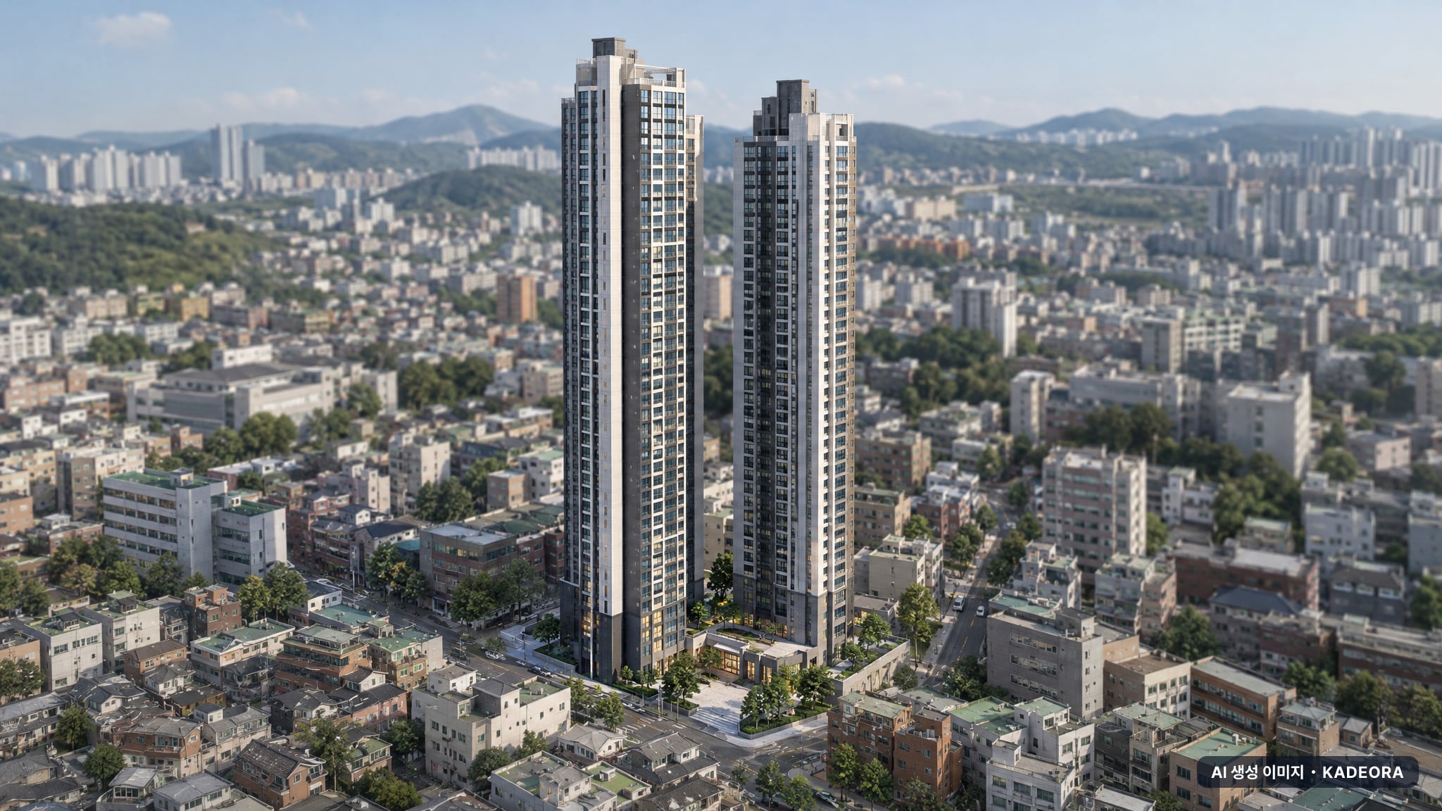 문수로 코아루 에듀스카이 단지 전경 AI 상상도(주간 항공) — 남구 123세대