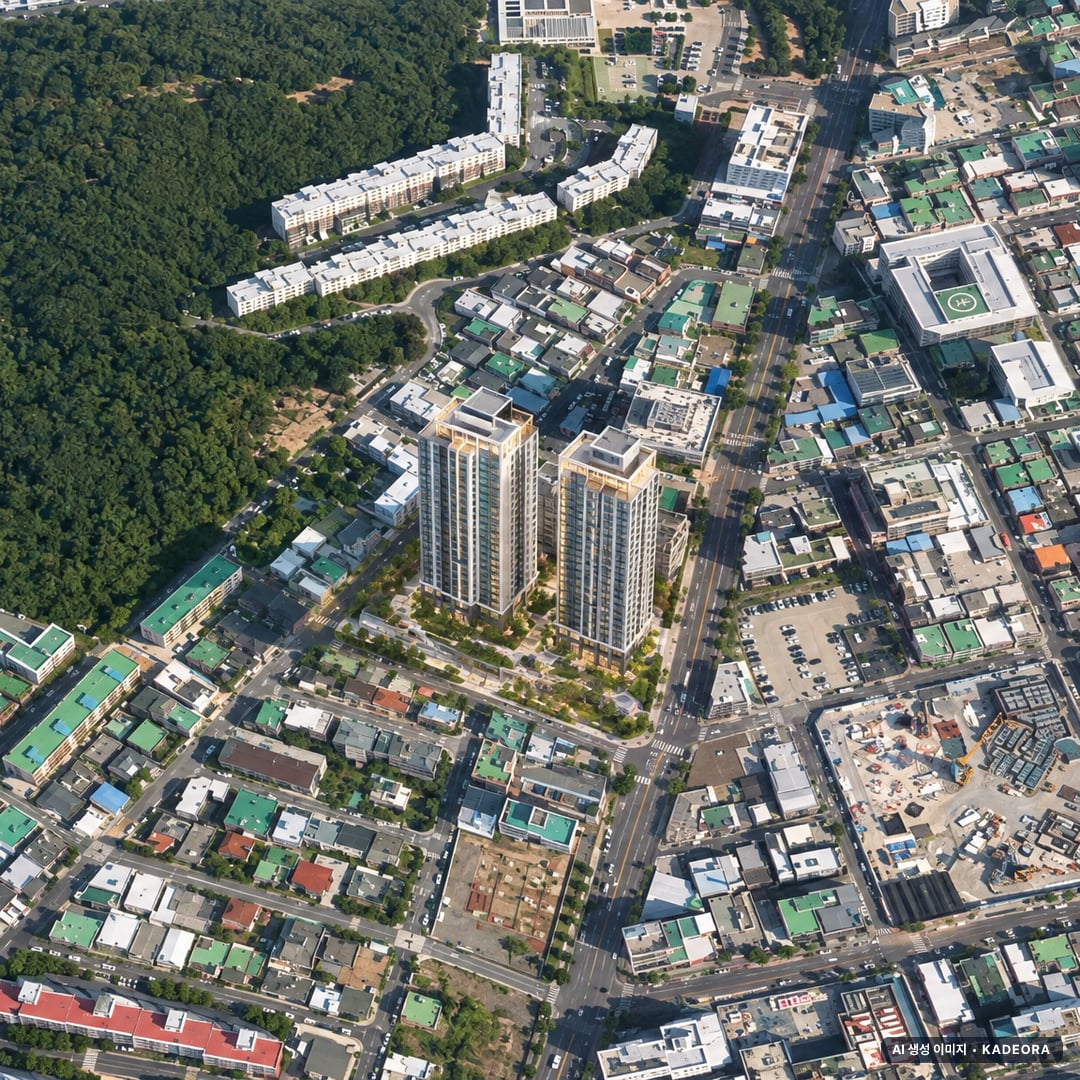 문수로 코아루 에듀스카이 단지 전경 AI 상상도(주간 항공) — 울산 남구 착공 123세대