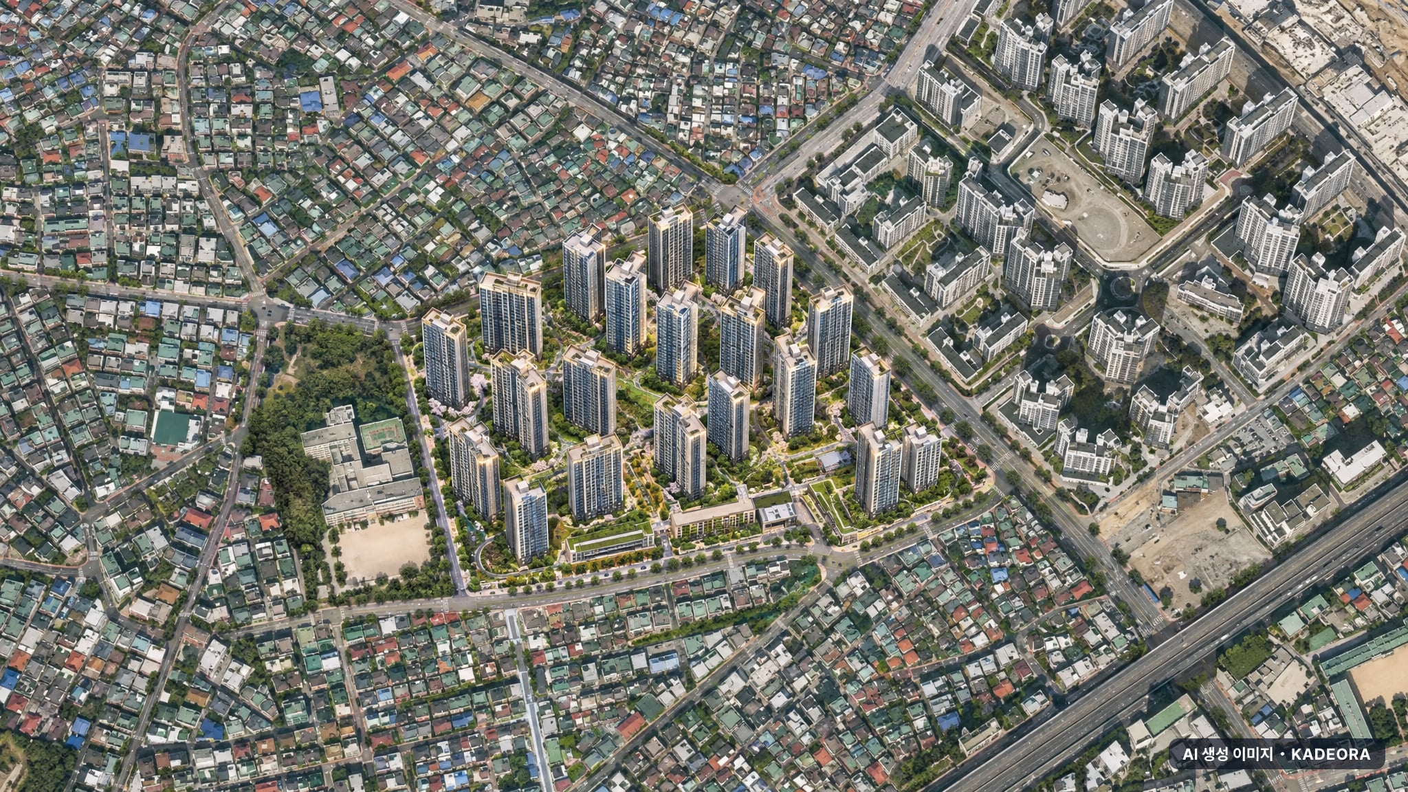 장위 푸르지오 마크원 단지 전경 AI 상상도(주간 항공) — 서울 성북구 착공 1,931세대