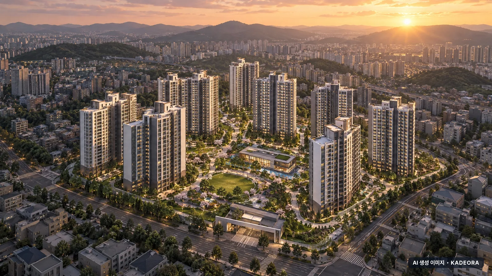 금정역세권1 재개발 단지 전경 AI 상상도(저녁) — 군포시 아파트 분양