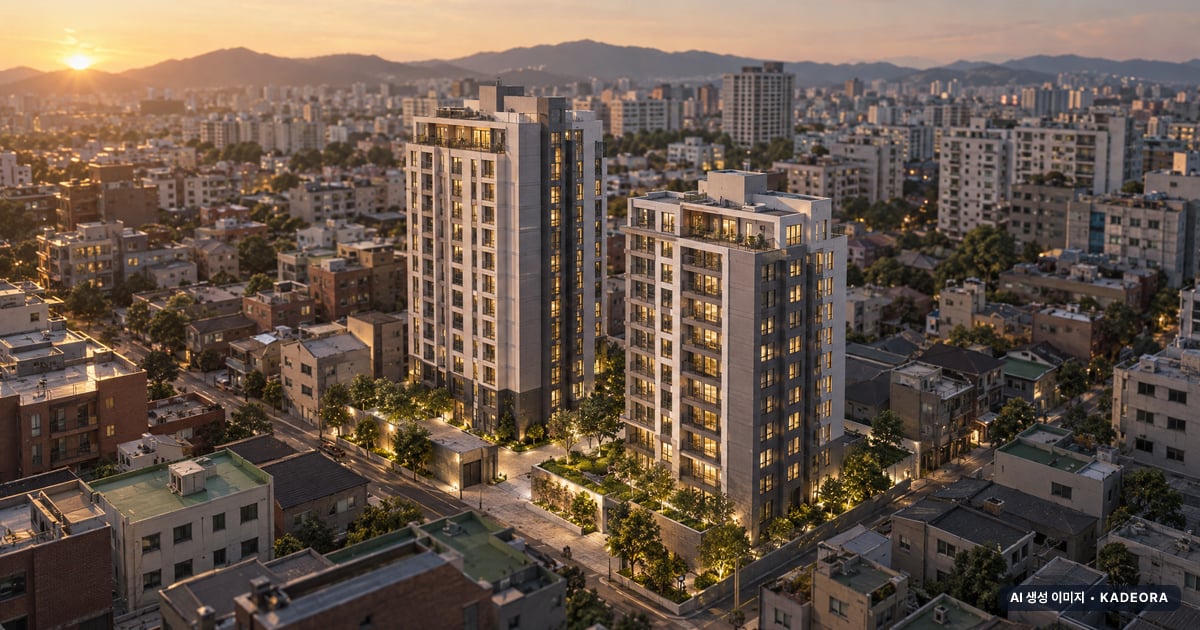 대연맨션 소규모재건축 총 160세대 기준 AI 상상도 — 실제와 다를 수 있음 대연맨션 소규모재건축 총 160세대 기준 AI 상상도(노을 항공) — 실제와 다를 수 있음