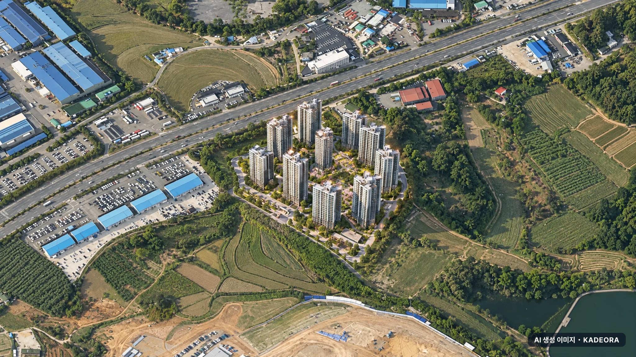 업성 푸르지오 레이크시티 단지 전경 AI 상상도(주간 항공) — 충남 천안시 착공 1,460세대