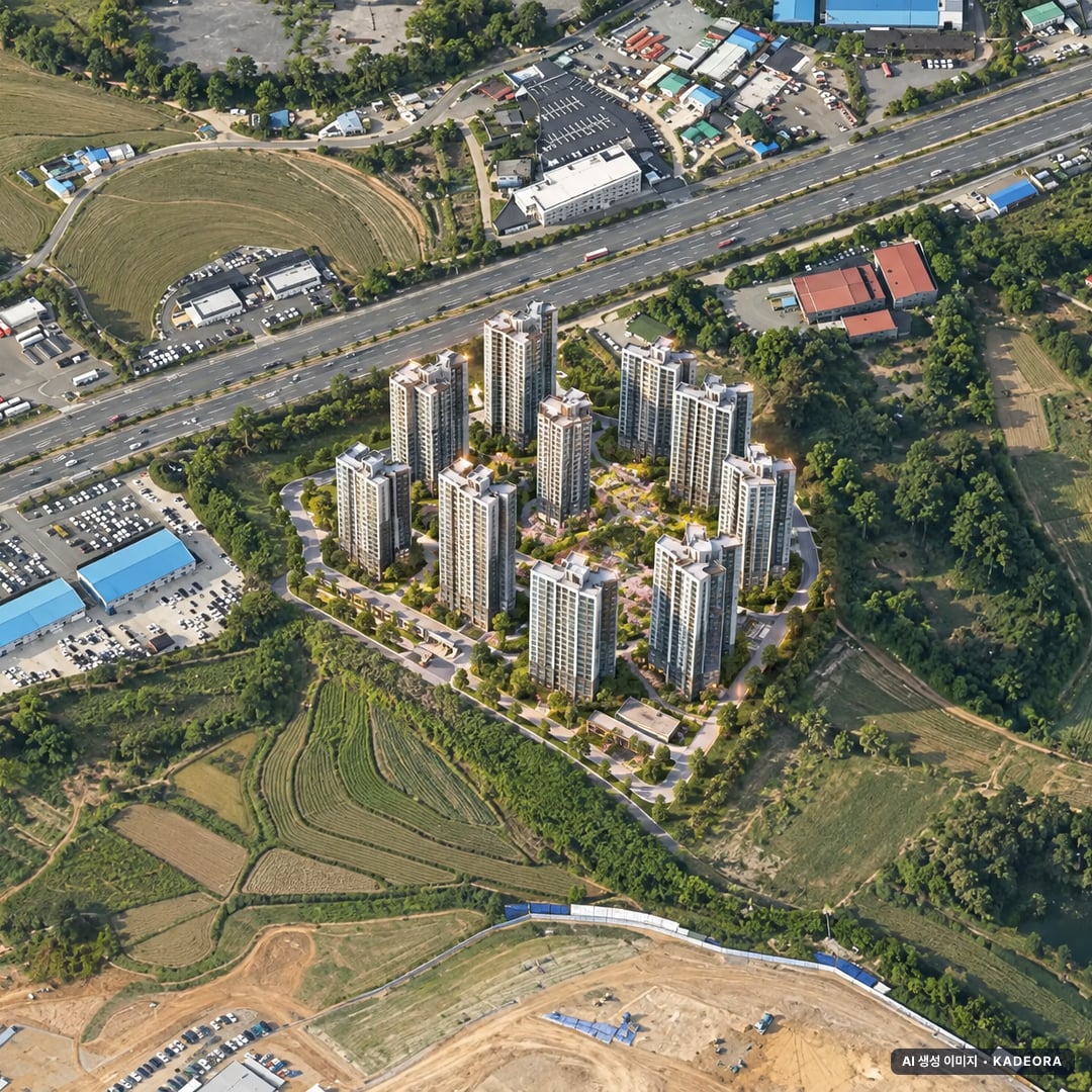업성 푸르지오 레이크시티 단지 전경 AI 상상도(주간 항공) — 충남 천안시 착공 1,460세대