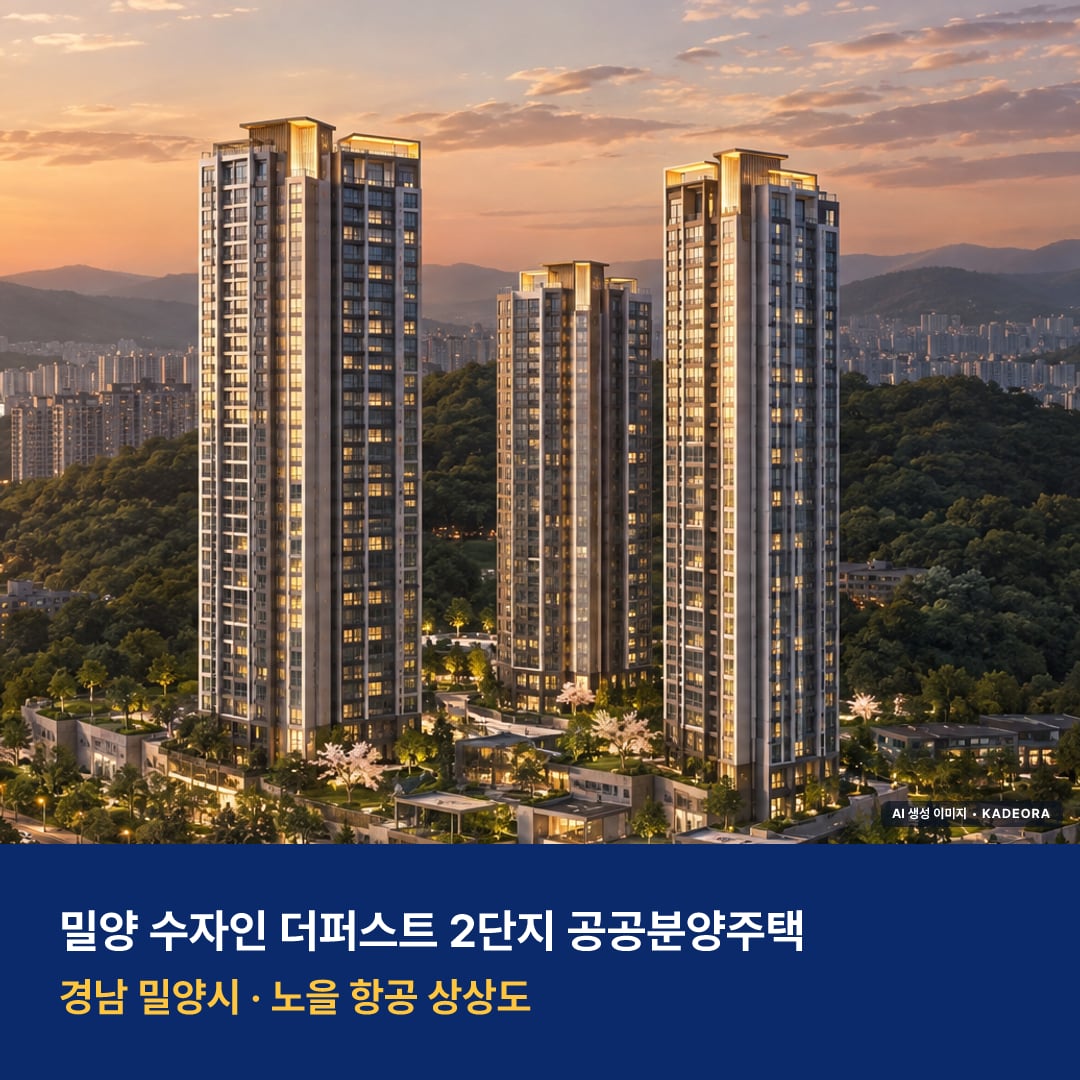 밀양 수자인 더퍼스트 2단지 공공분양주택 입주 단지 모습 · AI 생성 상상도 · 실제와 다를 수 있음