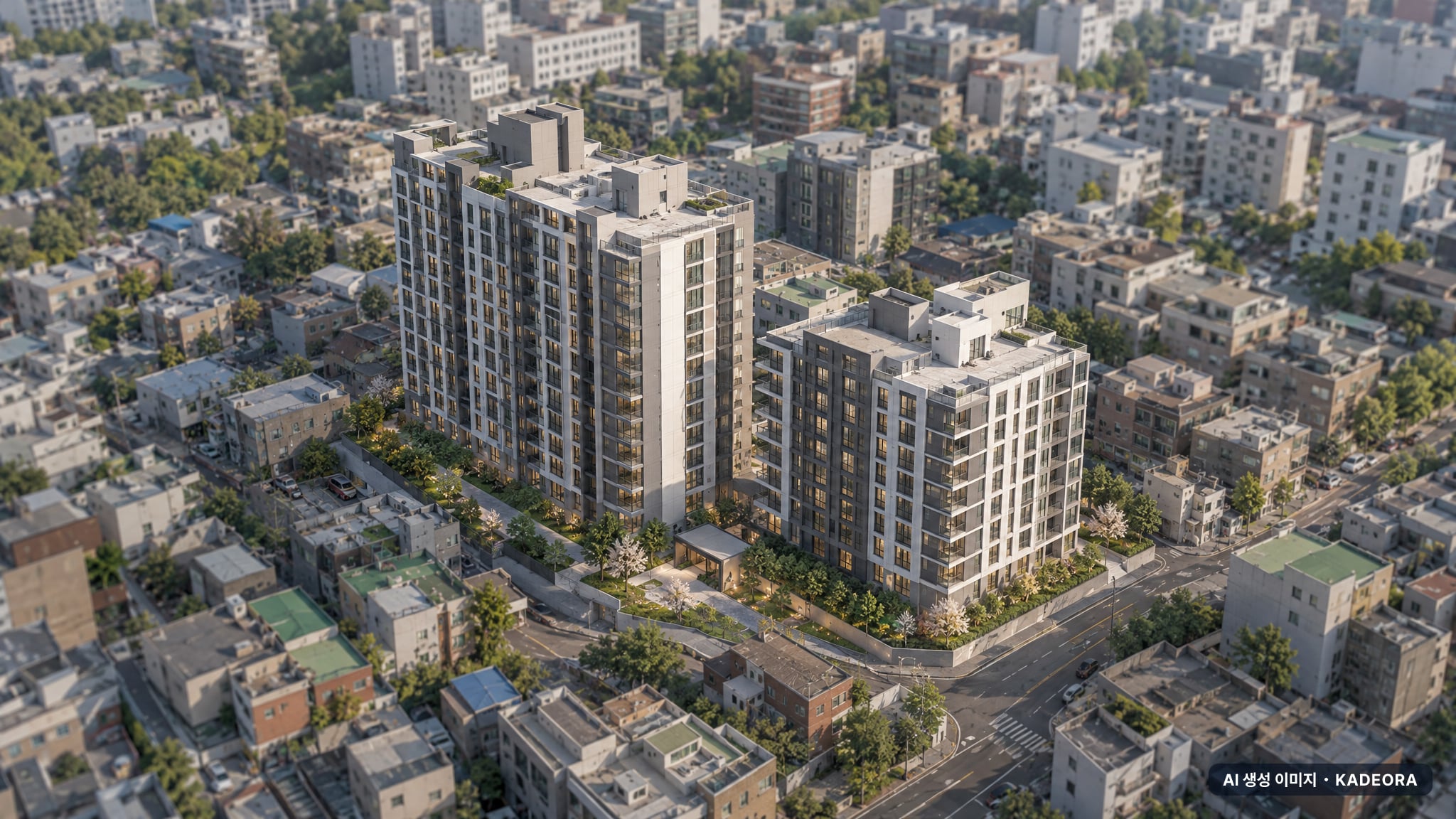 부산 연제구 진일아파트 가로주택정비 총 190세대 기준 AI 상상도(주간 항공) — 실제와 다를 수 있음