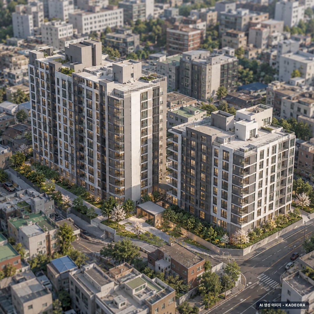 부산 연제구 진일아파트 가로주택정비 총 190세대 기준 AI 상상도(주간 항공) — 실제와 다를 수 있음