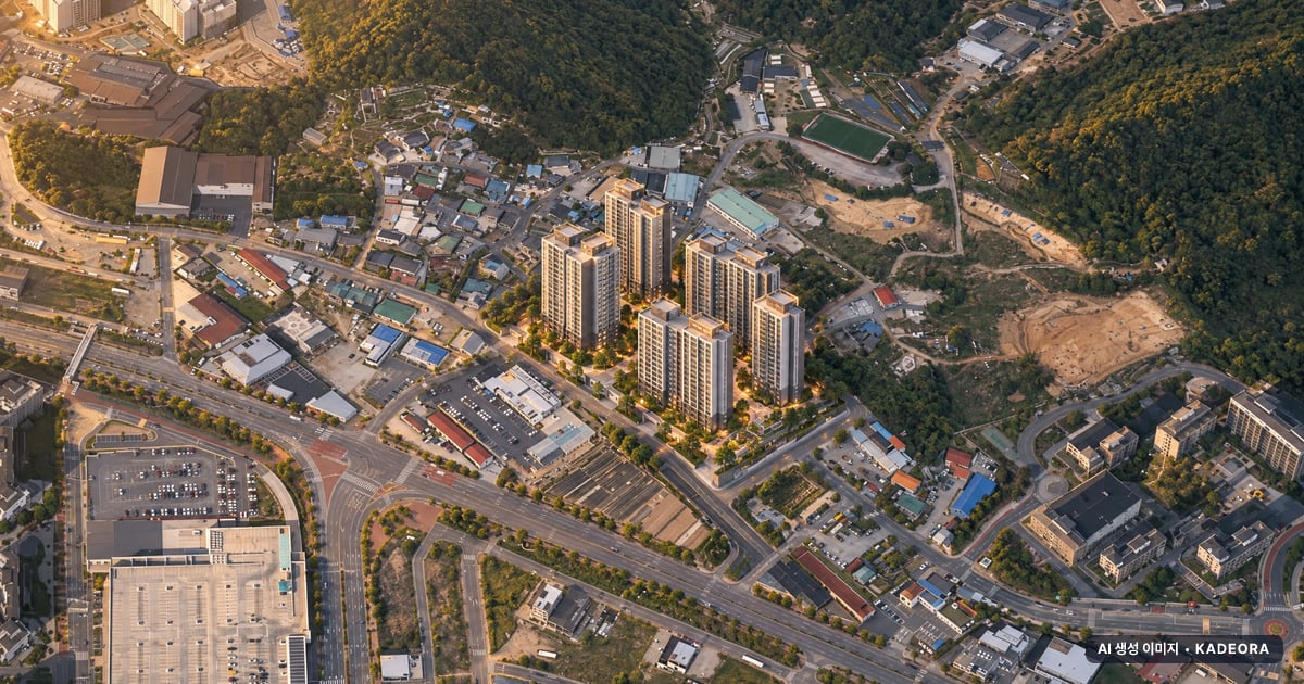 김해 주촌면 선지리 공동주택 이번 878세대 공급 기준 AI 상상도(노을 항공) — 실제와 다를 수 있음