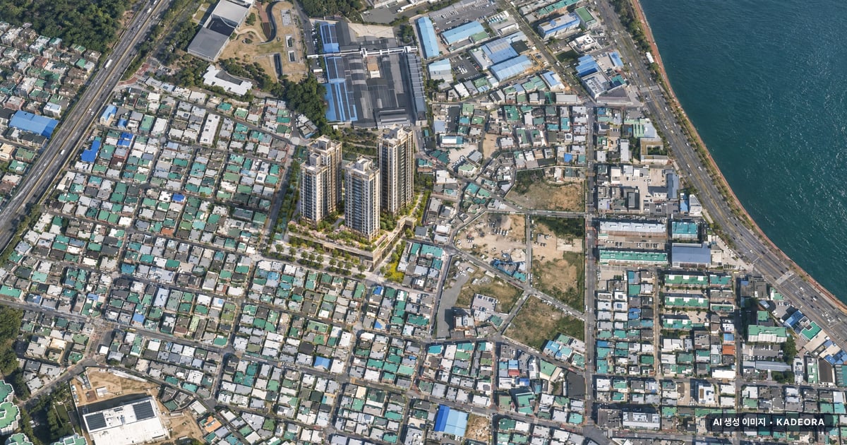 쌍용 더 플래티넘 센텀 입주 단지 전경 · AI 생성 상상도 · 실제와 다를 수 있음