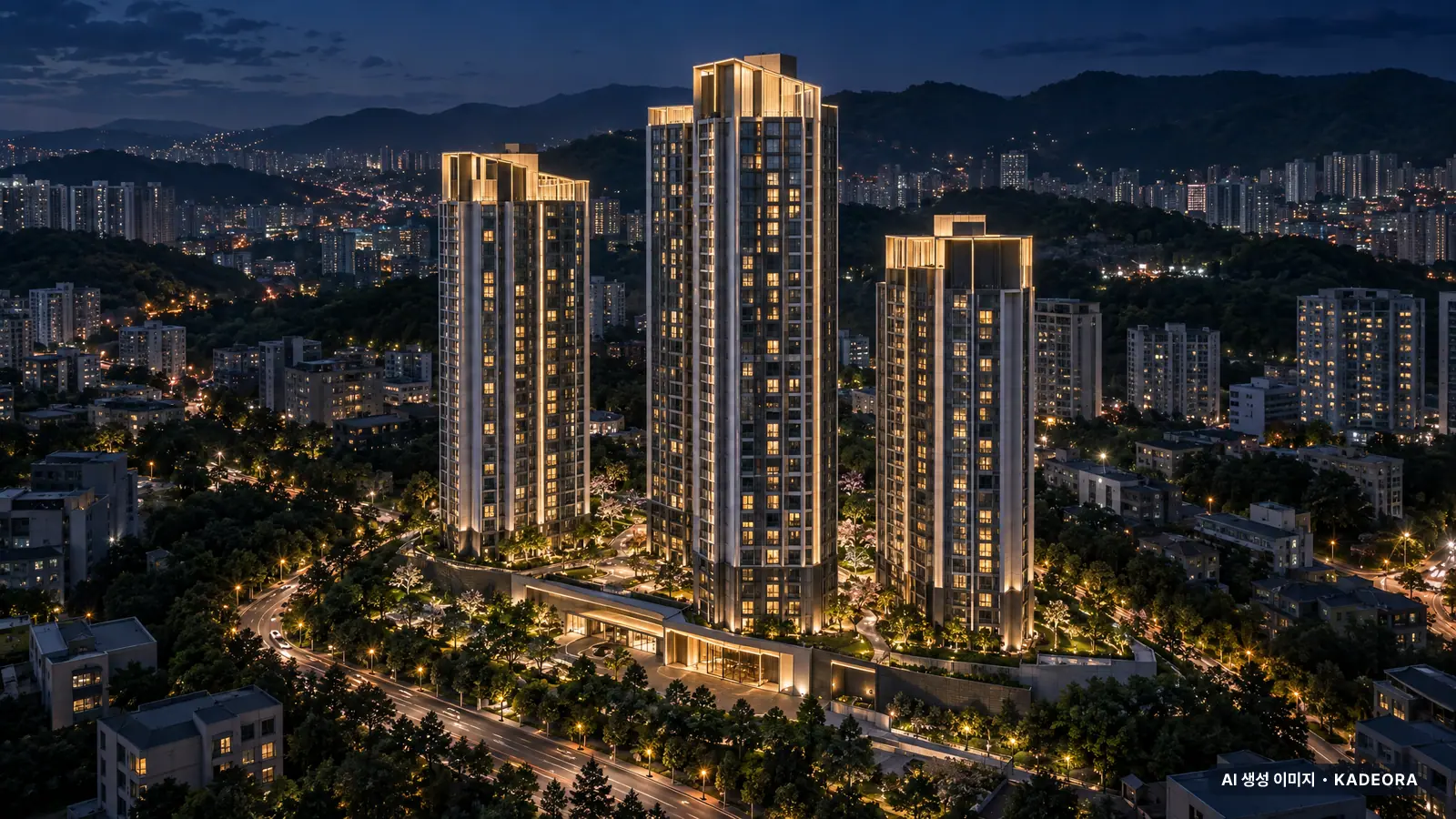 쌍용 더 플래티넘 센텀 단지 전경 AI 상상도 — 수영구 망미동 53세대
