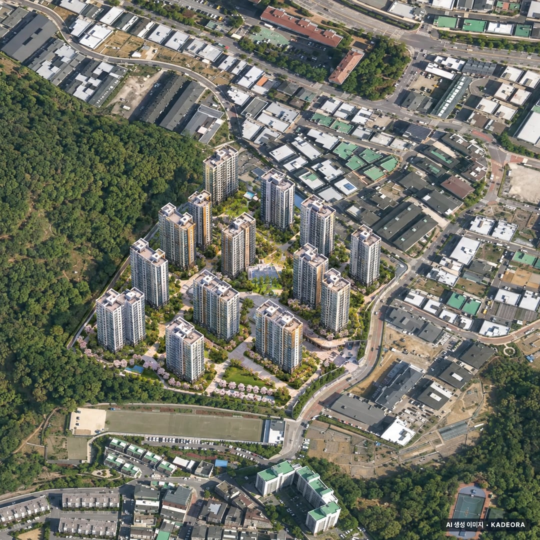 검단 스타힐스 가현숲 15개동·최고 12층·총 709세대(이번 153세대 공급) 기준 AI 상상도 — 실제와 다를 수 있음 검단 스타힐스 가현숲 15개동·최고 12층·총 709세대(이번 153세대 공급) 기준 AI 상상도(주간 항공) — 실제와 다를 수 있음