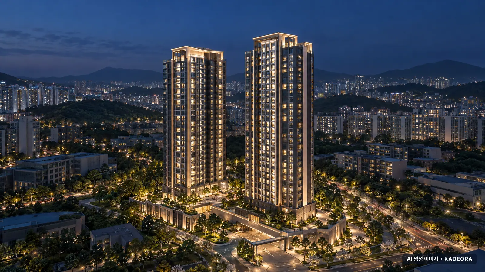 부산 해운대구 오티에르 해운대 단지 전경 AI 상상도 — 해운대구 중동 총 642세대
