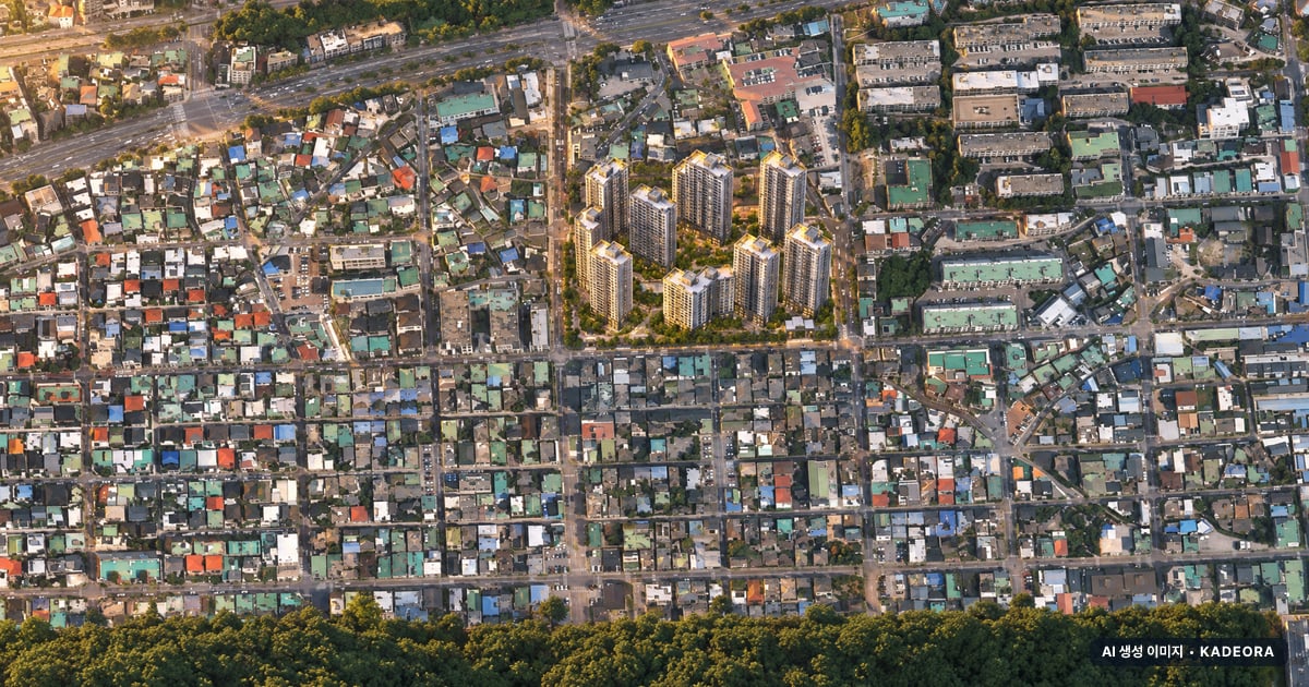 경화구역 재개발 총 1,415세대 기준 AI 상상도 — 실제와 다를 수 있음 경화구역 재개발 총 1,415세대 기준 AI 상상도(노을 항공) — 실제와 다를 수 있음