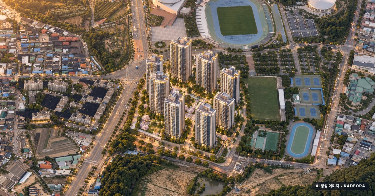경산 상방공원 호반써밋 1단지 단지 전경 AI 상상도(노을 항공) — 경북 상방동 착공 1,004세대