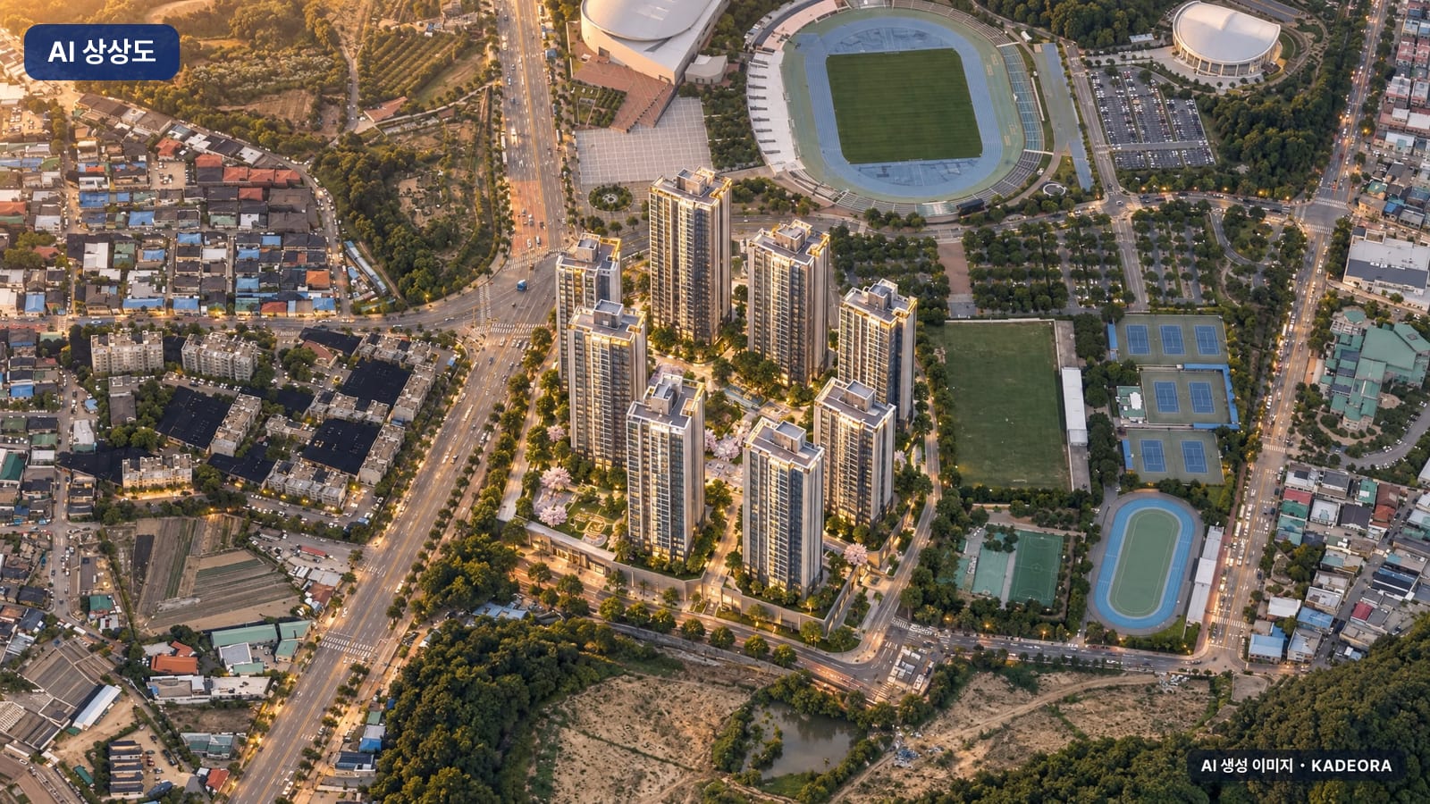 경산 상방공원 호반써밋 1단지 단지 전경 AI 상상도(노을 항공) — 경북 상방동 착공 1,004세대