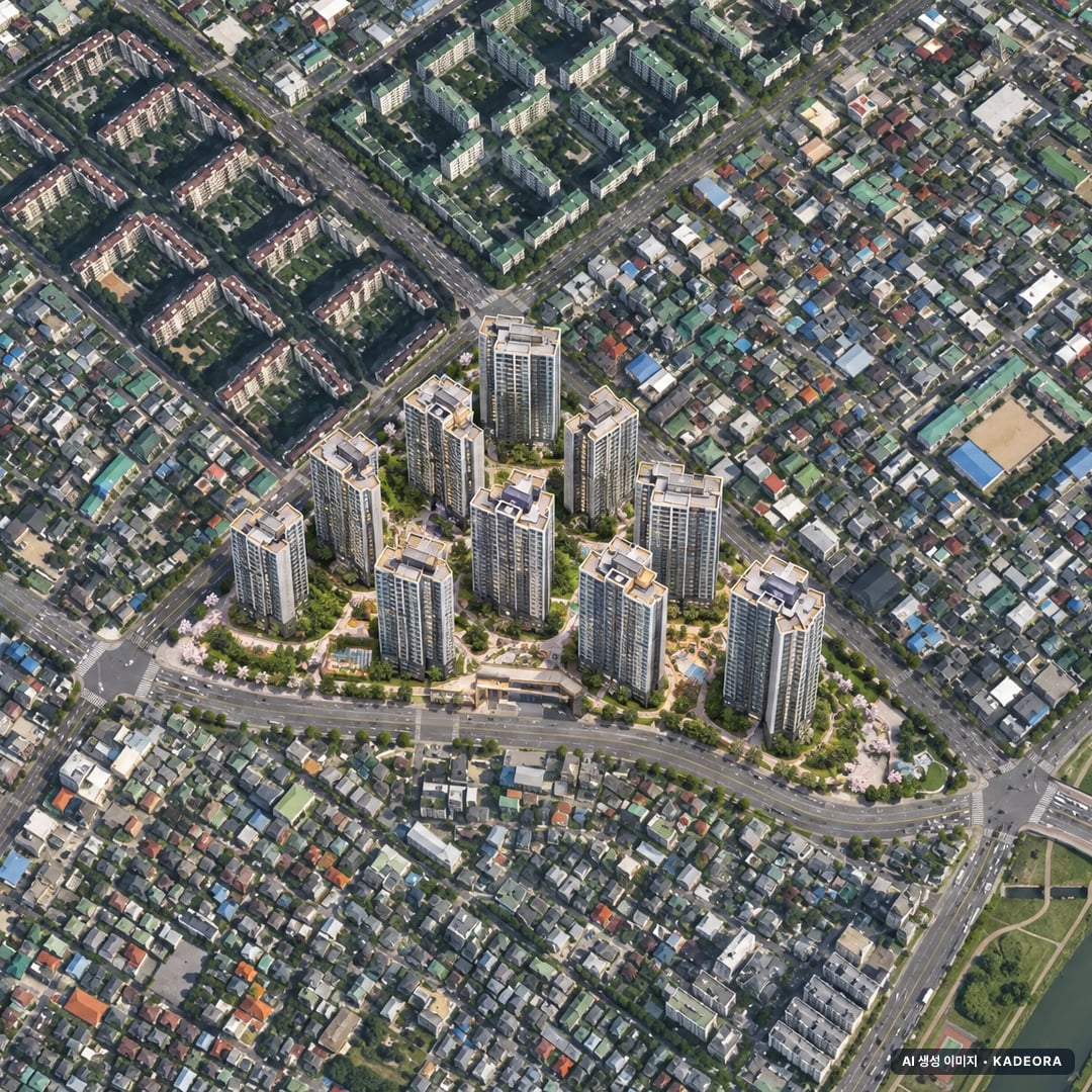 힐스테이트 가장더퍼스트 단지 전경 AI 상상도(주간 항공) — 대전 서구 착공 1,779세대