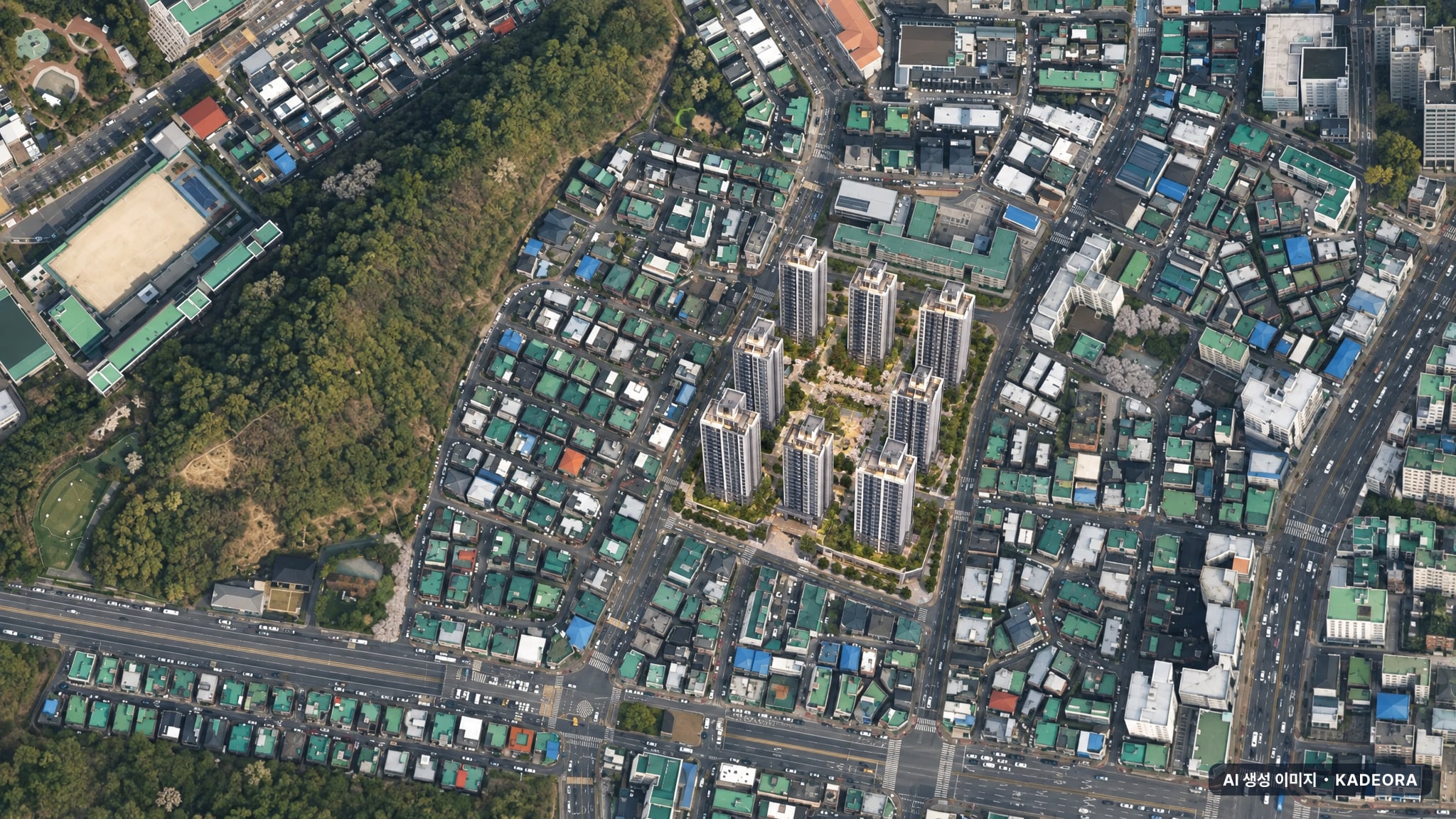 군포3구역 단지 전경 AI 상상도(주간 항공) — 경기 군포시 조합설립 502세대