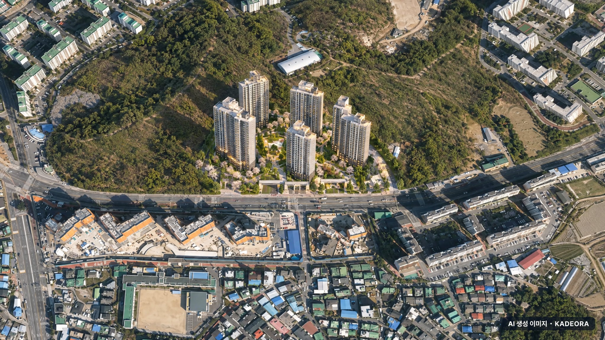의정부시 장암1구역 단지 전경 AI 상상도(주간 항공) — 경기 의정부시 착공 727세대