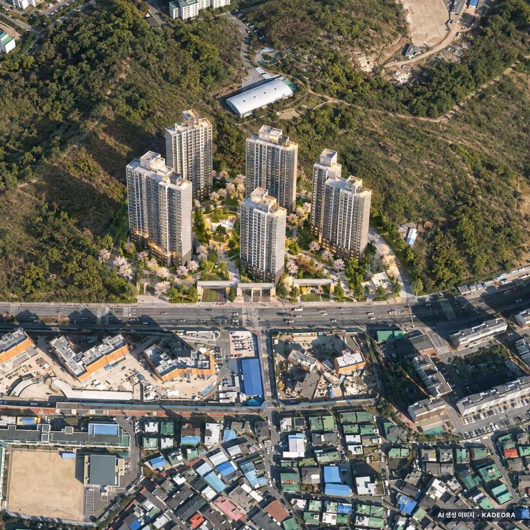 의정부시 장암1구역 조감도 AI 상상도(주간 항공) — 경기 의정부시 착공 727세대