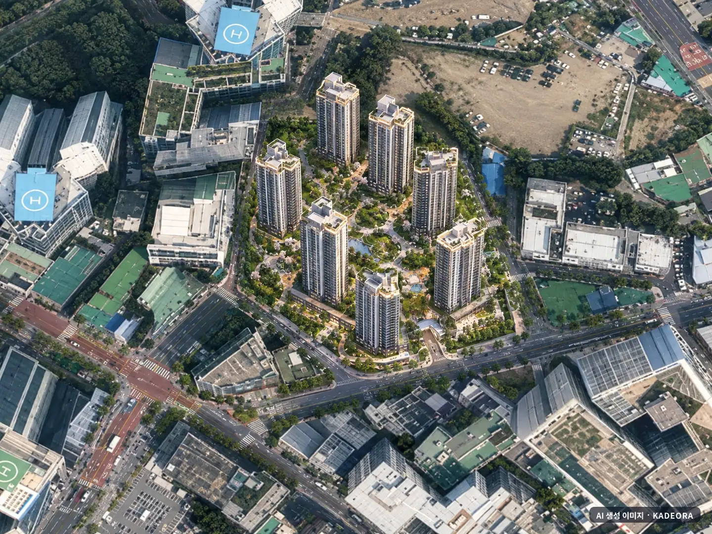 부산 해운대구 중동5 재개발 7개동·최고 37층·총 1,149세대 기준 AI 상상도(주간 항공) — 실제와 다를 수 있음