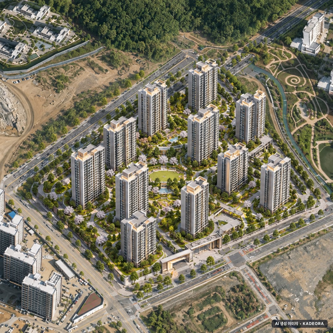 검단호수공원역 중흥S-클래스 12개동·최고 25층·총 1,010세대 기준 AI 상상도 — 실제와 다를 수 있음 검단호수공원역 중흥S-클래스 12개동·최고 25층·총 1,010세대 기준 AI 상상도(주간 항공) — 실제와 다를 수 있음